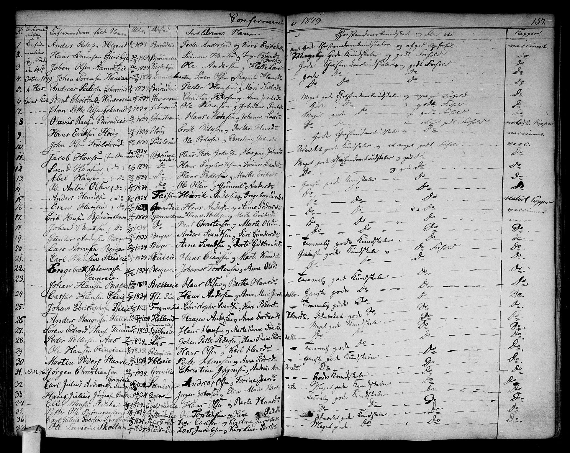 Asker prestekontor Kirkebøker, AV/SAO-A-10256a/F/Fa/L0009: Parish register (official) no. I 9, 1825-1878, p. 157