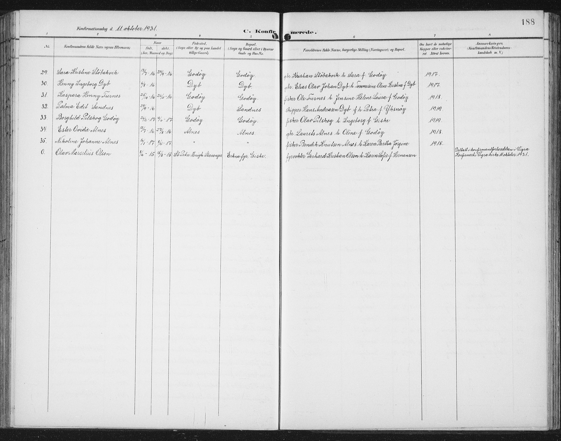 Ministerialprotokoller, klokkerbøker og fødselsregistre - Møre og Romsdal, AV/SAT-A-1454/534/L0489: Parish register (copy) no. 534C01, 1899-1941, p. 188