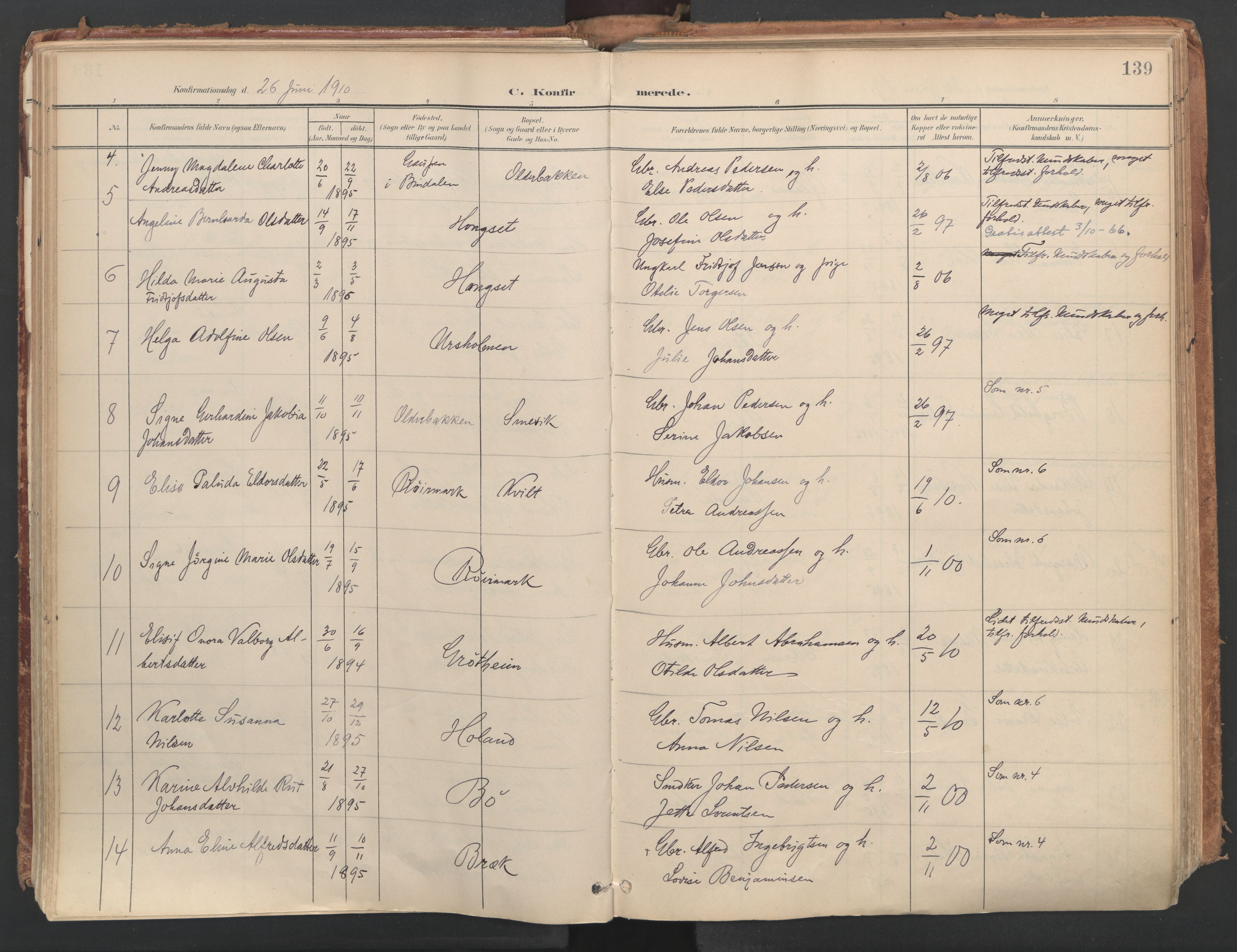 Ministerialprotokoller, klokkerbøker og fødselsregistre - Nordland, AV/SAT-A-1459/812/L0180: Parish register (official) no. 812A09, 1901-1915, p. 139