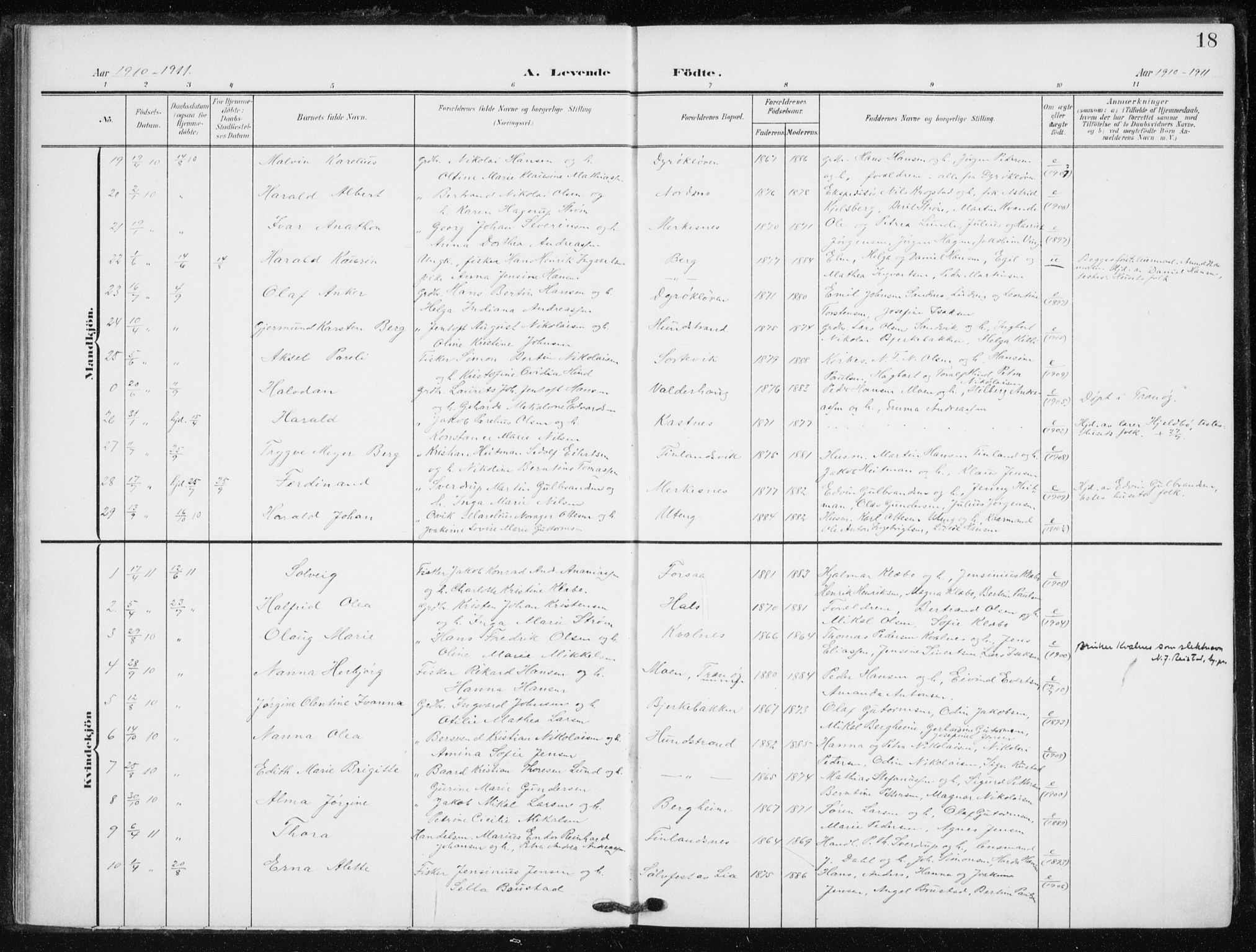 Tranøy sokneprestkontor, AV/SATØ-S-1313/I/Ia/Iaa/L0013kirke: Parish register (official) no. 13, 1905-1922, p. 18