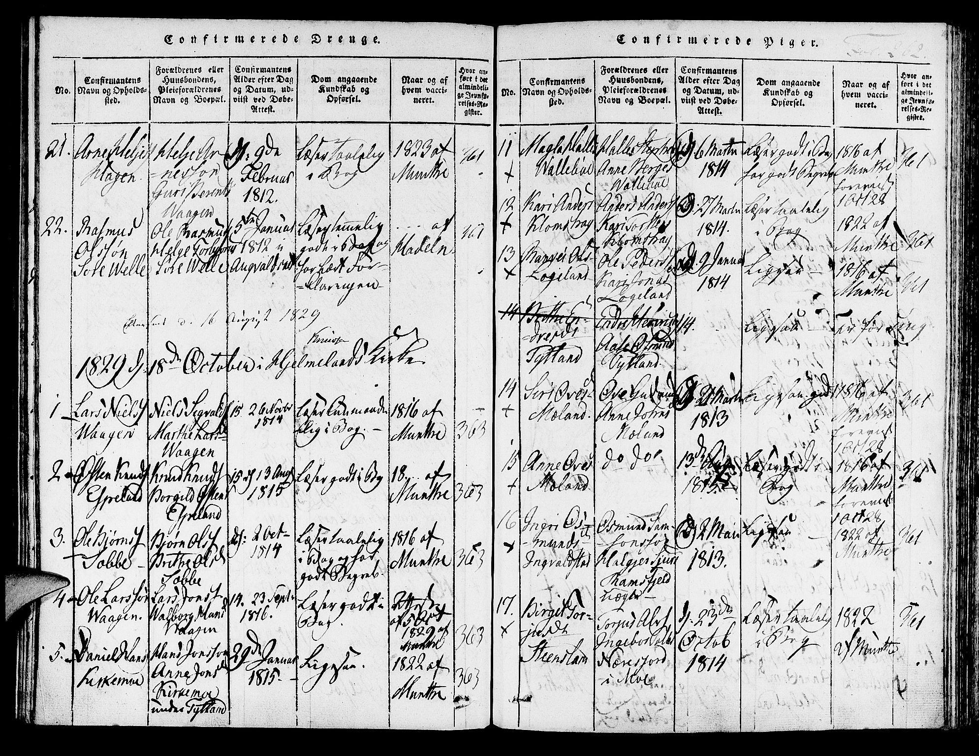 Hjelmeland sokneprestkontor, AV/SAST-A-101843/01/IV/L0003: Parish register (official) no. A 3, 1816-1834, p. 262