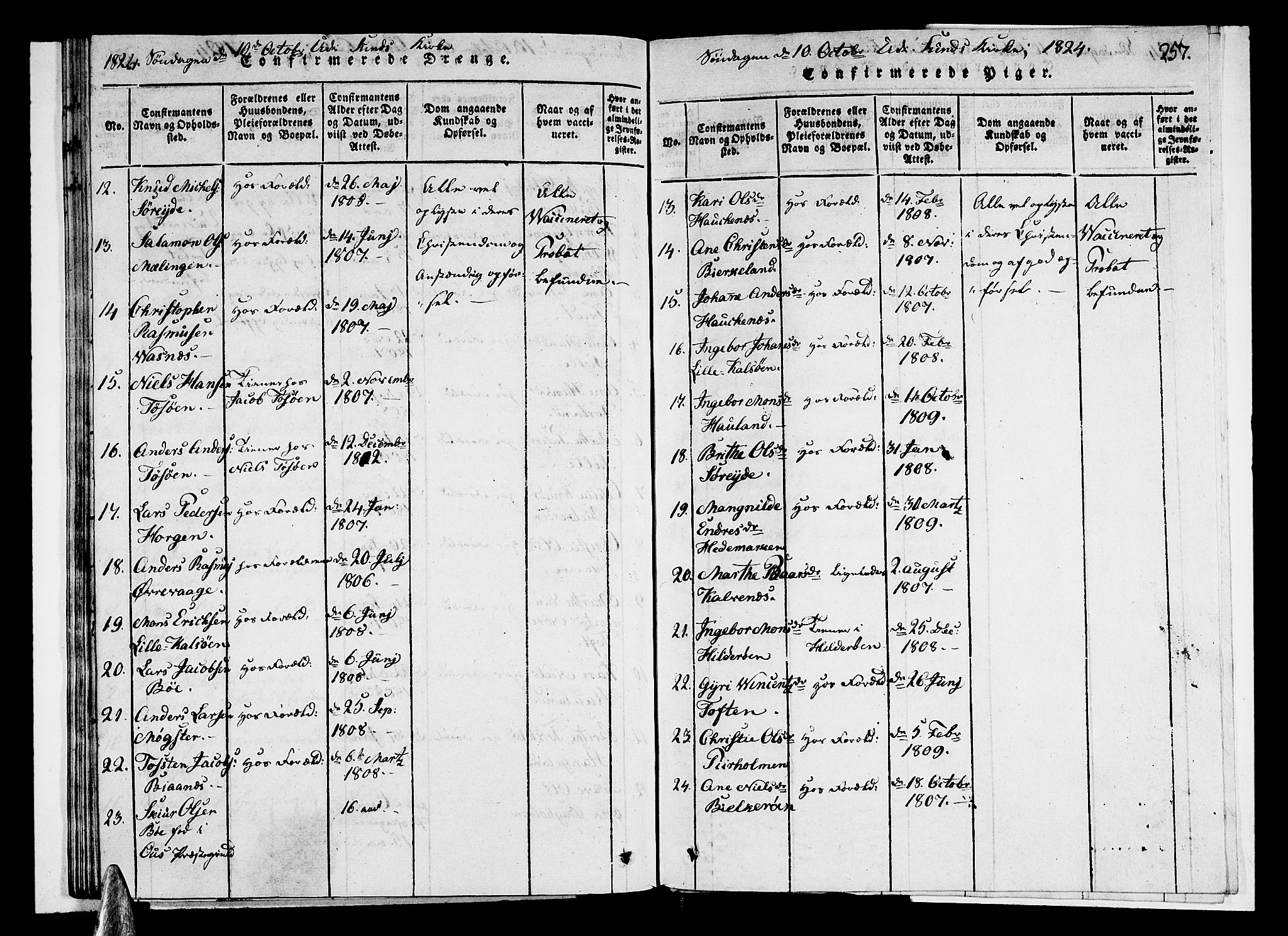 Sund sokneprestembete, AV/SAB-A-99930: Parish register (copy) no. A 1, 1816-1827, p. 257