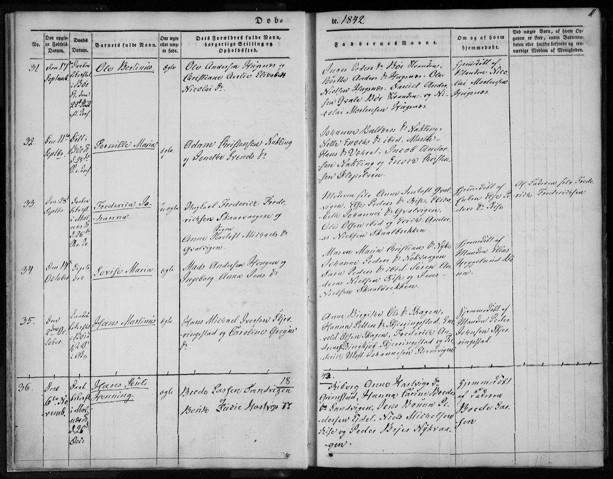 Ministerialprotokoller, klokkerbøker og fødselsregistre - Nordland, AV/SAT-A-1459/891/L1299: Parish register (official) no. 891A04, 1841-1856, p. 11