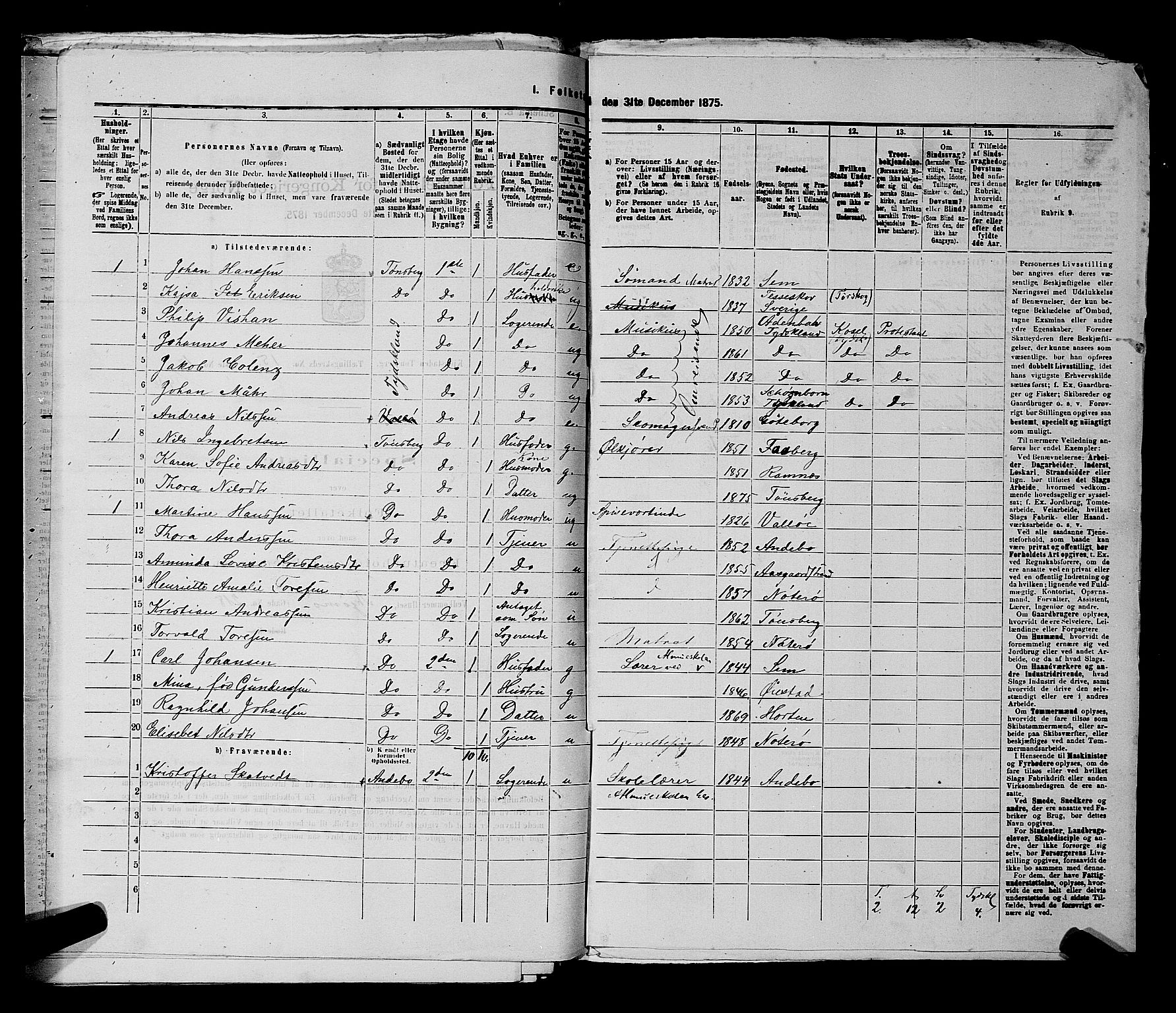 SAKO, 1875 census for 0705P Tønsberg, 1875, p. 482