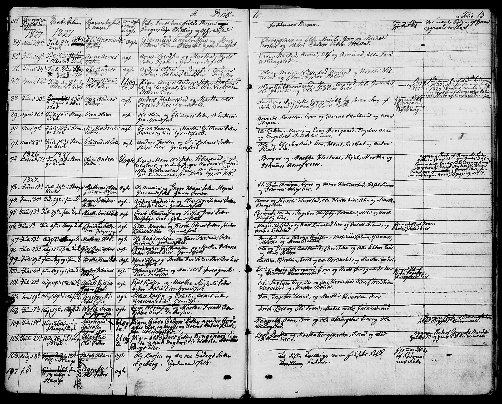 Stange prestekontor, AV/SAH-PREST-002/K/L0009: Parish register (official) no. 9, 1826-1835, p. 13