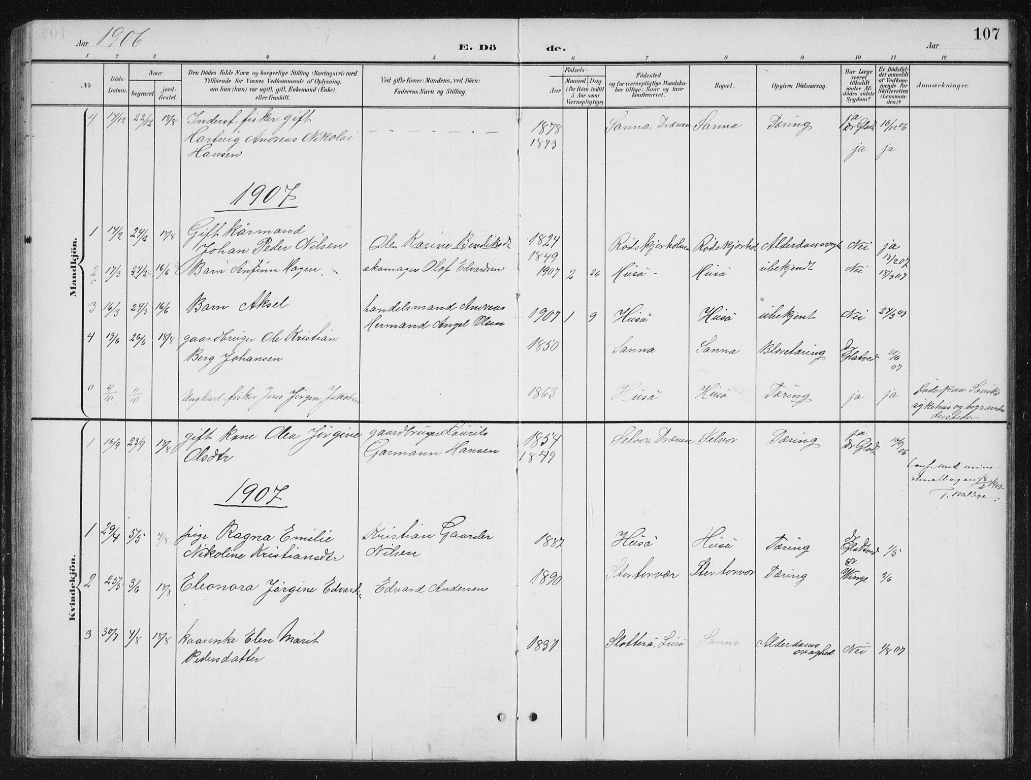 Ministerialprotokoller, klokkerbøker og fødselsregistre - Nordland, AV/SAT-A-1459/840/L0583: Parish register (copy) no. 840C03, 1901-1933, p. 107