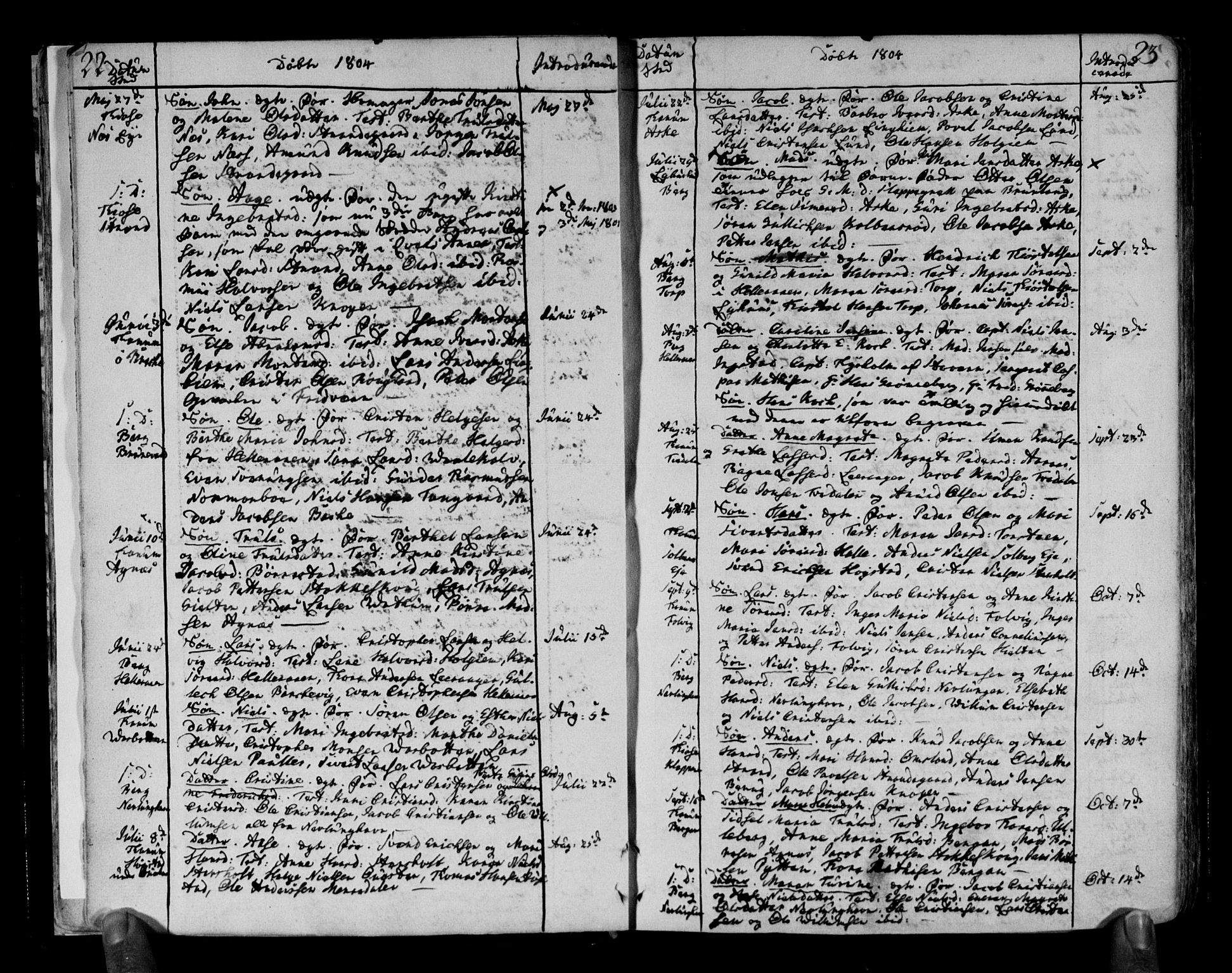 Brunlanes kirkebøker, SAKO/A-342/F/Fa/L0002: Parish register (official) no. I 2, 1802-1834, p. 22-23
