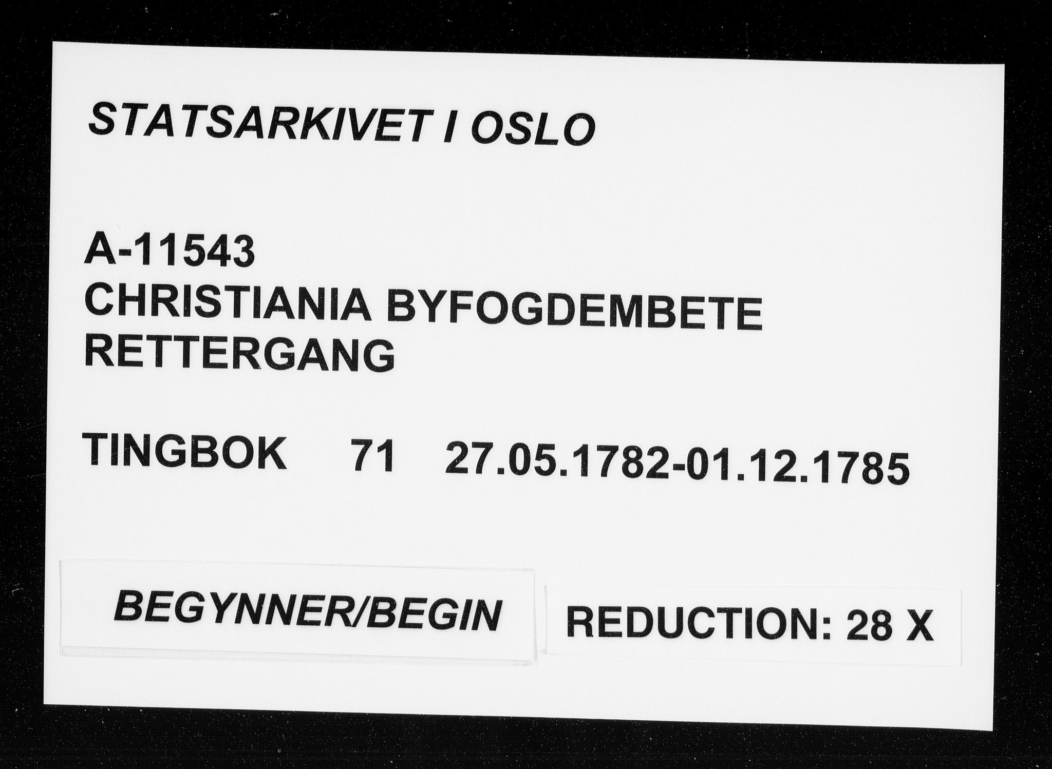 Christiania byfogd, SAO/A-11543/F/Fb/L0071: Tingbok, 1782-1785