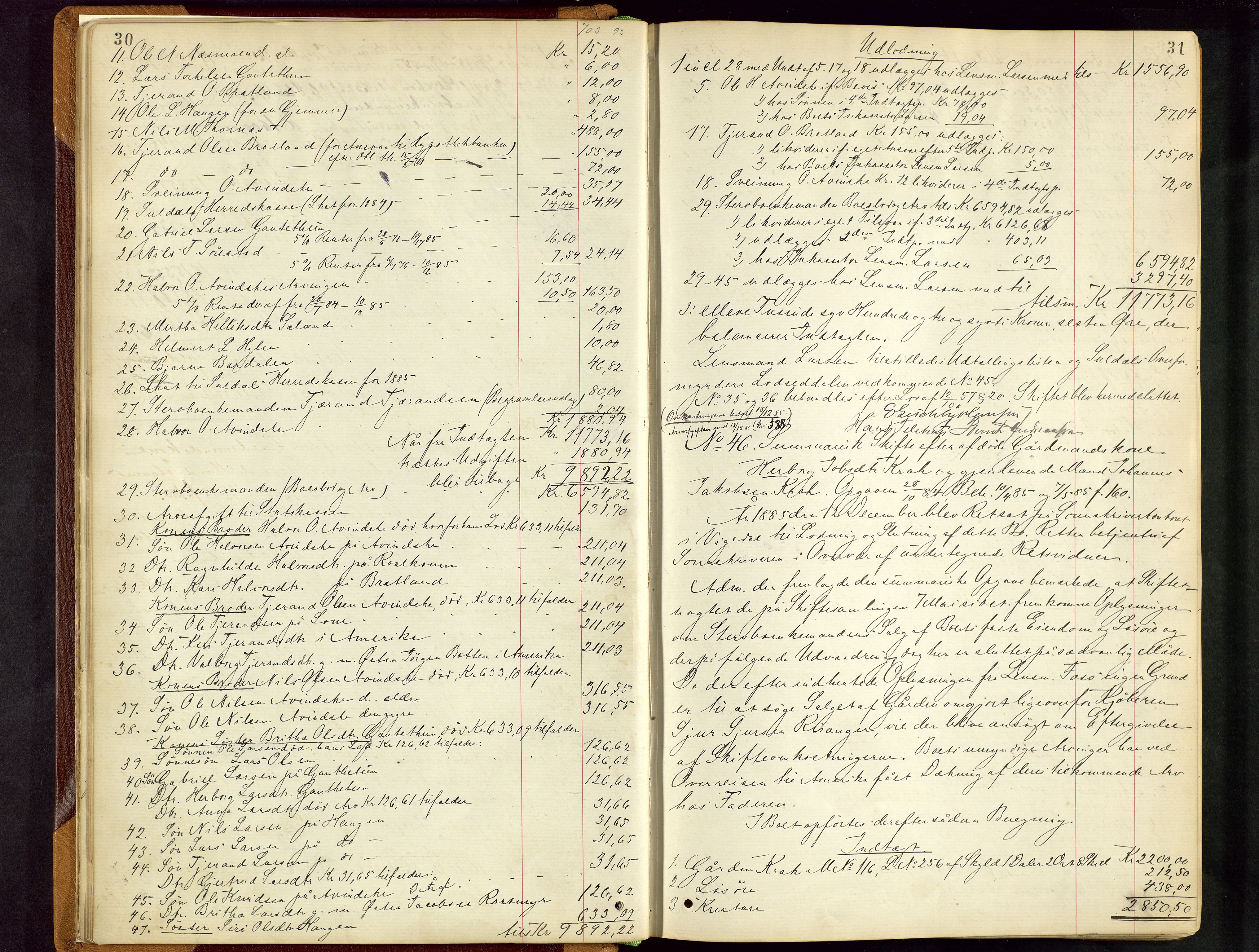 Ryfylke tingrett, AV/SAST-A-100055/001/IV/IVD/L0028: Skifteprotokoll, register i protokollen, 1885-1893, p. 30-31