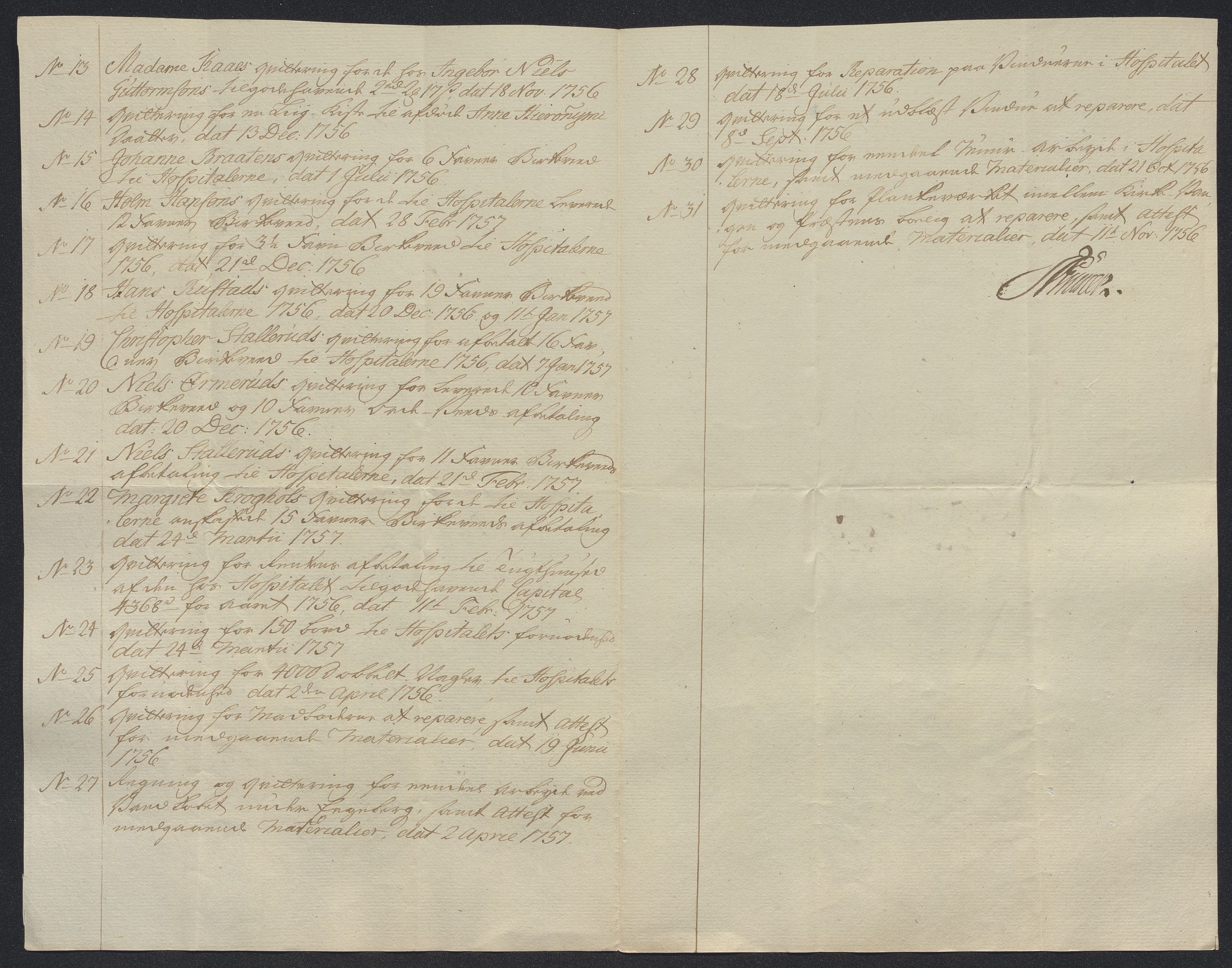 Oslo stiftsdireksjon, AV/SAO-A-11085/K/Kb/L0002/0003: Oslo Hospital / Designasjon over regnskapsbilag, 1748-1756, p. 12