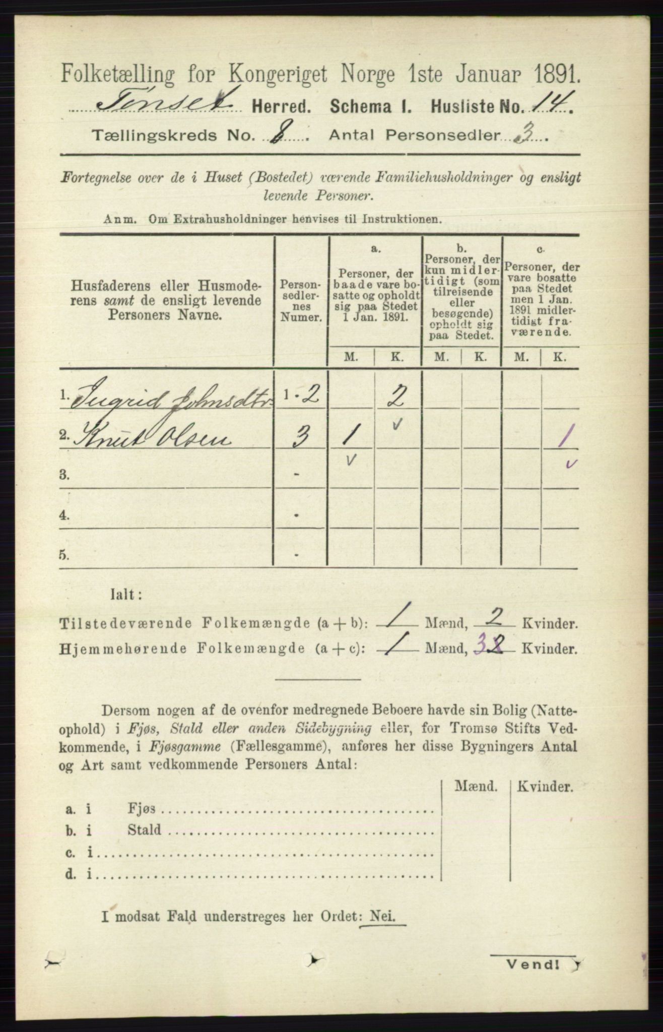 RA, 1891 census for 0437 Tynset, 1891, p. 2047