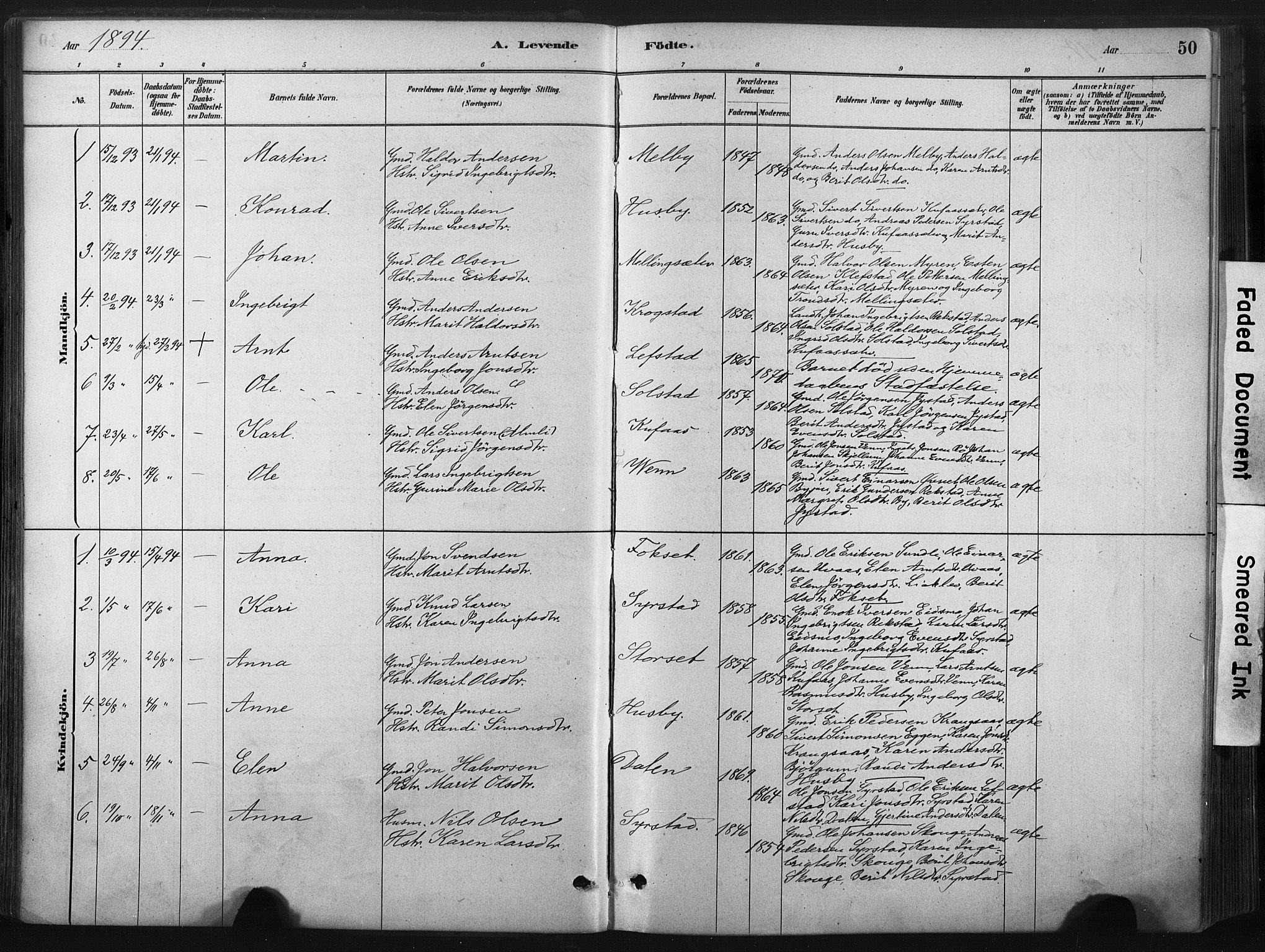 Ministerialprotokoller, klokkerbøker og fødselsregistre - Sør-Trøndelag, AV/SAT-A-1456/667/L0795: Parish register (official) no. 667A03, 1879-1907, p. 50