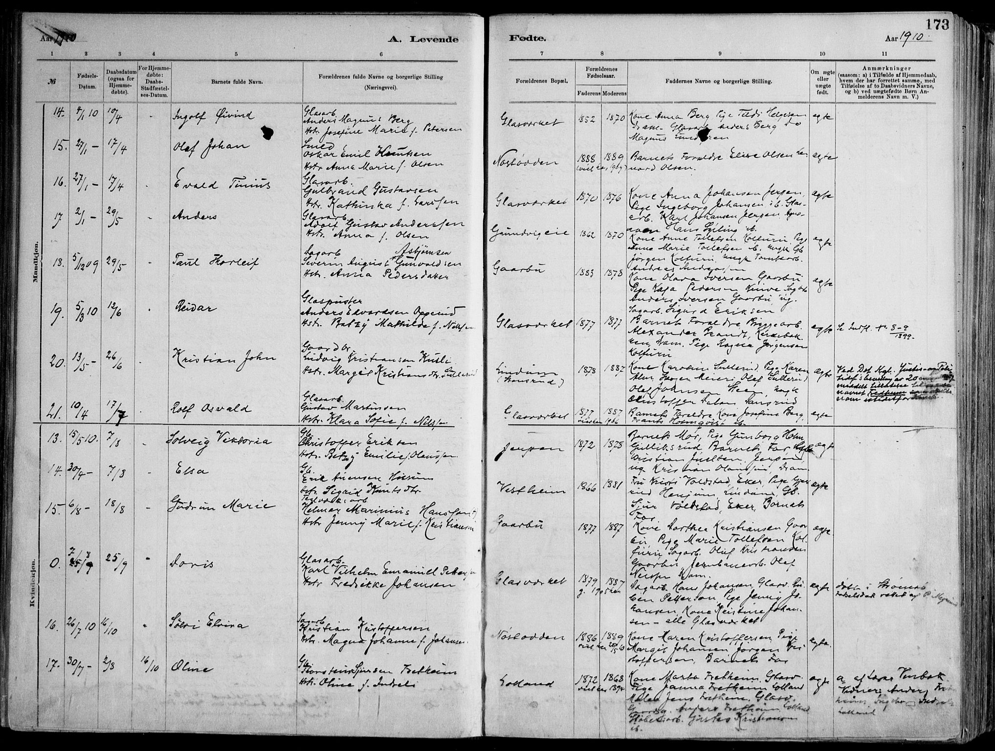 Skoger kirkebøker, SAKO/A-59/F/Fa/L0006: Parish register (official) no. I 6, 1885-1910, p. 173