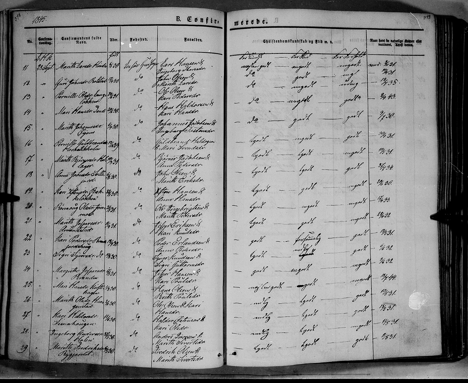Lesja prestekontor, SAH/PREST-068/H/Ha/Haa/L0006: Parish register (official) no. 6A, 1843-1854, p. 378-379