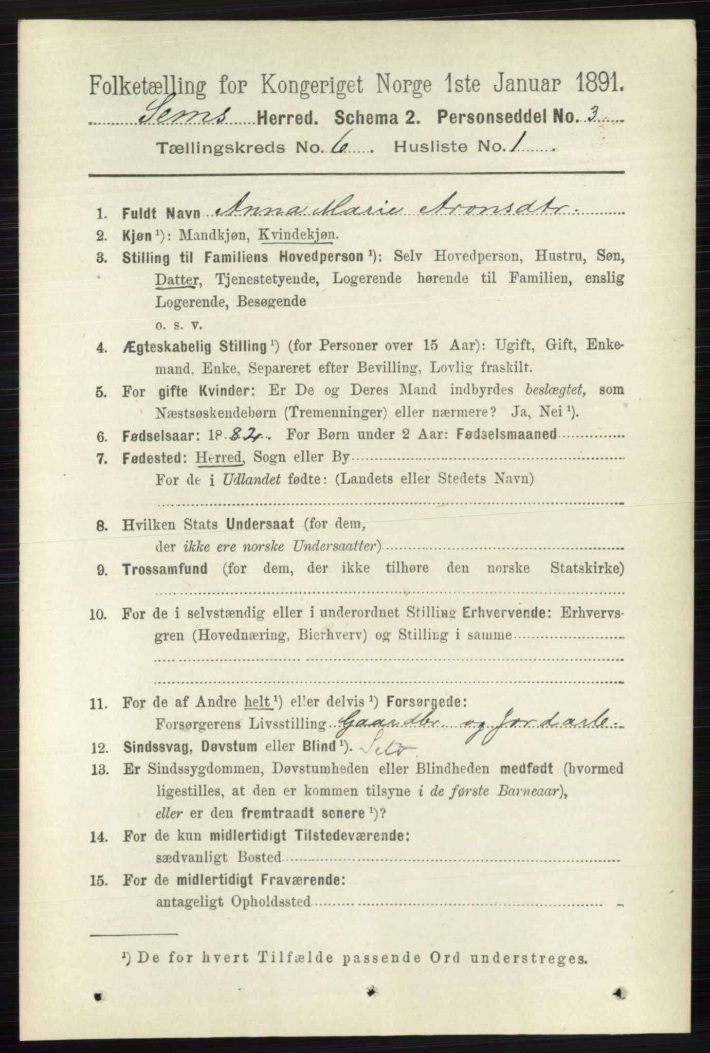 RA, 1891 census for 0721 Sem, 1891, p. 2630