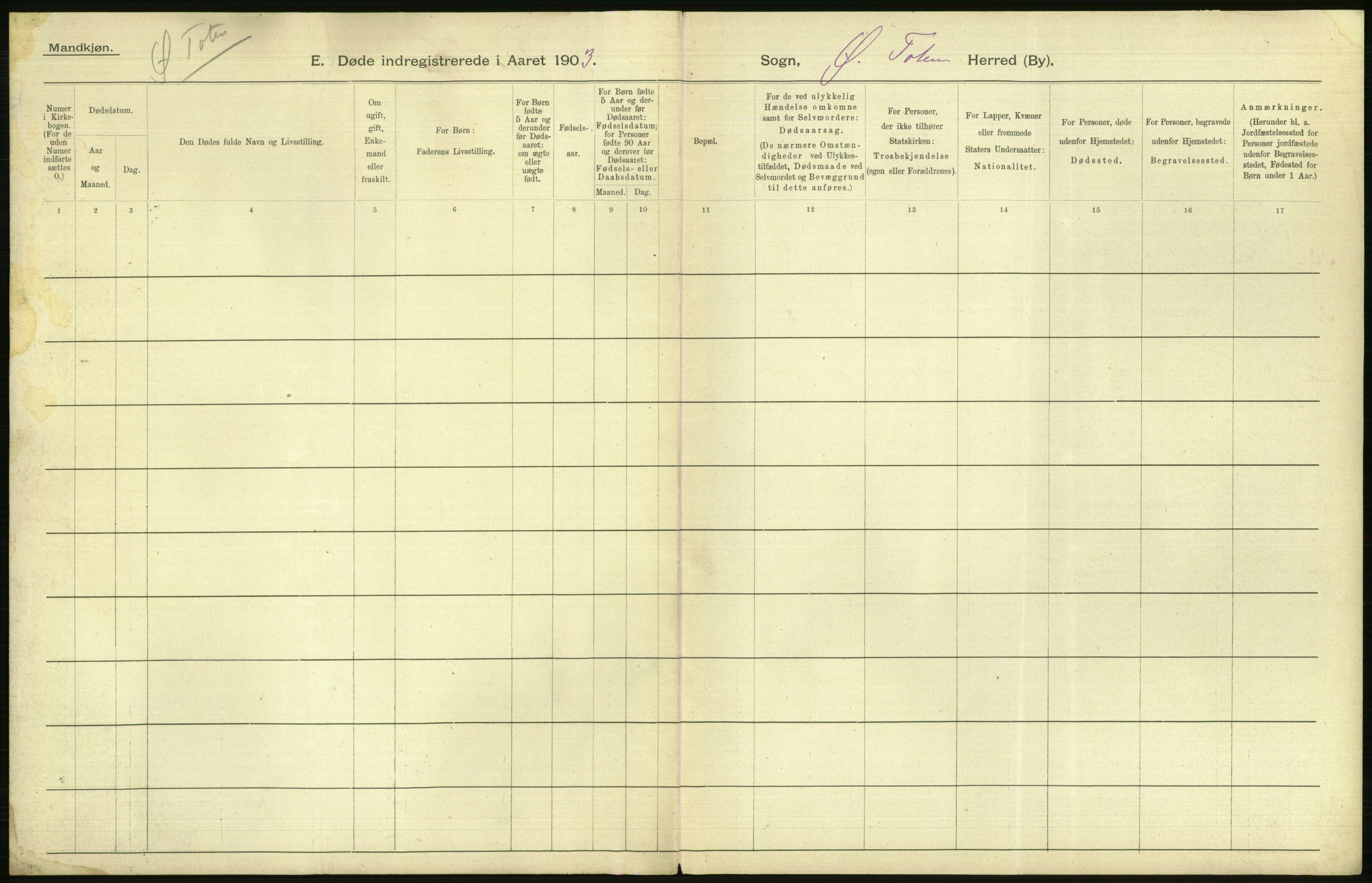 Statistisk sentralbyrå, Sosiodemografiske emner, Befolkning, AV/RA-S-2228/D/Df/Dfa/Dfaa/L0006: Kristians amt: Fødte, gifte, døde, 1903, p. 564