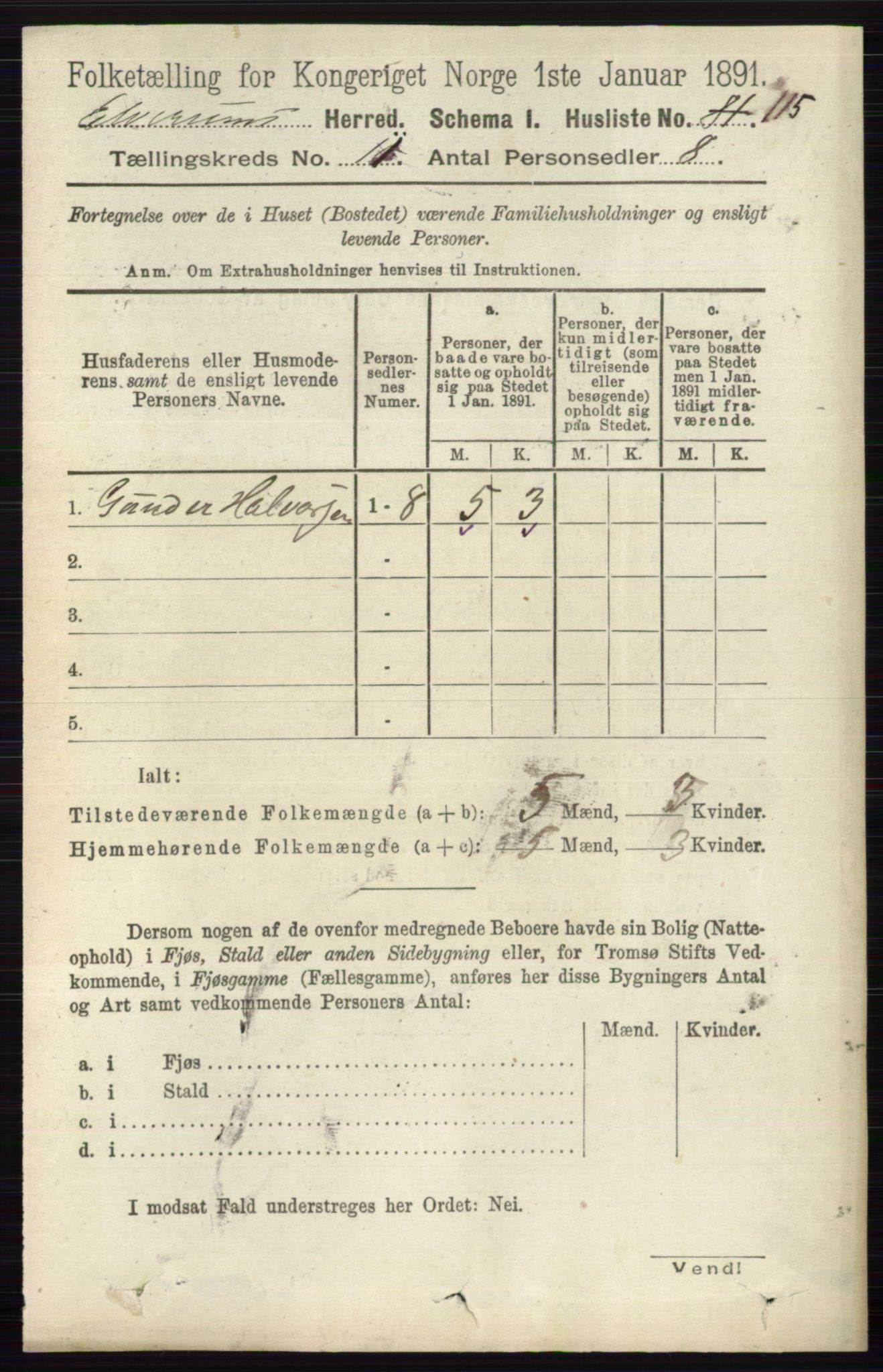 RA, 1891 census for 0427 Elverum, 1891, p. 9046