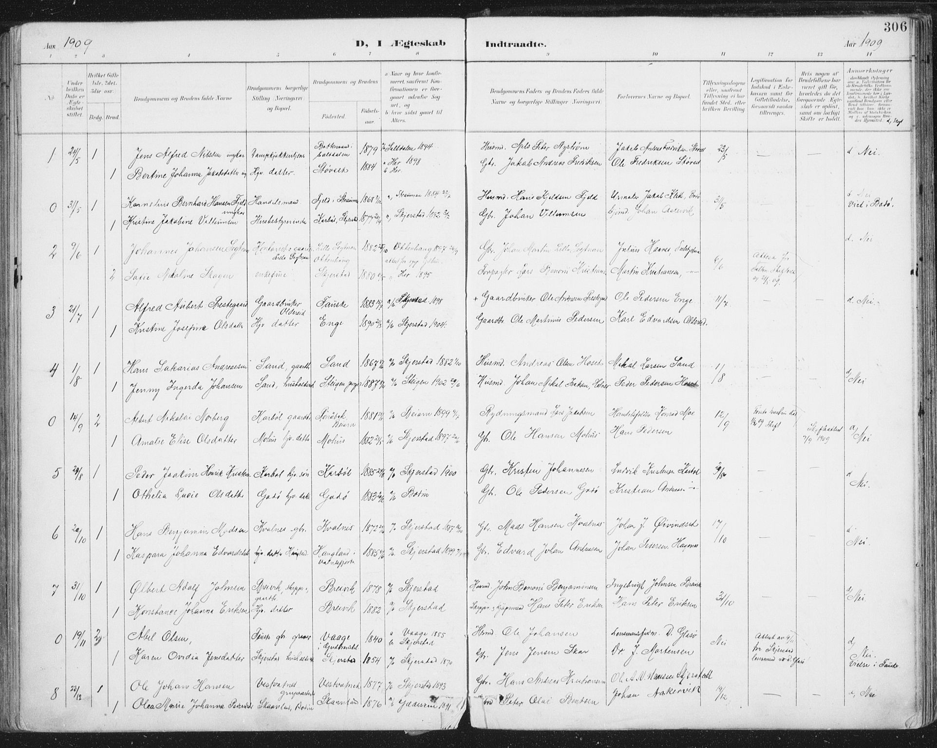 Ministerialprotokoller, klokkerbøker og fødselsregistre - Nordland, AV/SAT-A-1459/852/L0741: Parish register (official) no. 852A11, 1894-1917, p. 306