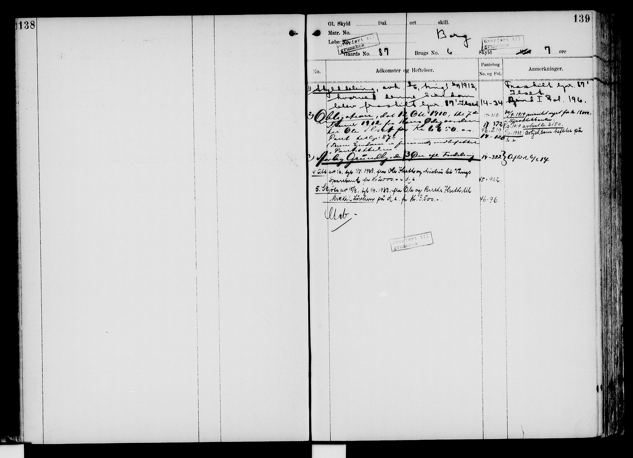 Nord-Hedmark sorenskriveri, SAH/TING-012/H/Ha/Had/Hade/L0004: Mortgage register no. 4.4, 1910-1940, p. 138-139