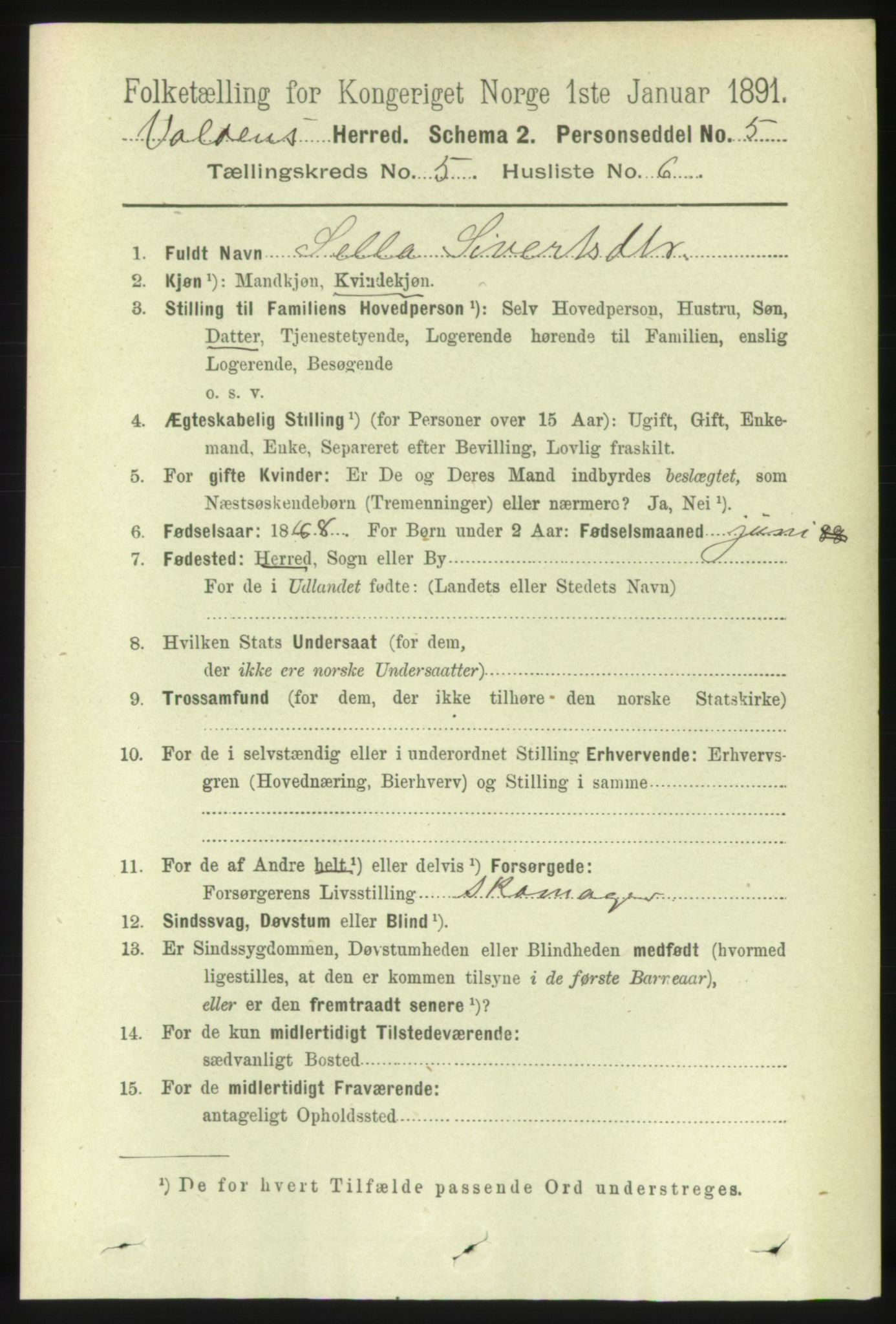 RA, 1891 census for 1519 Volda, 1891, p. 2341