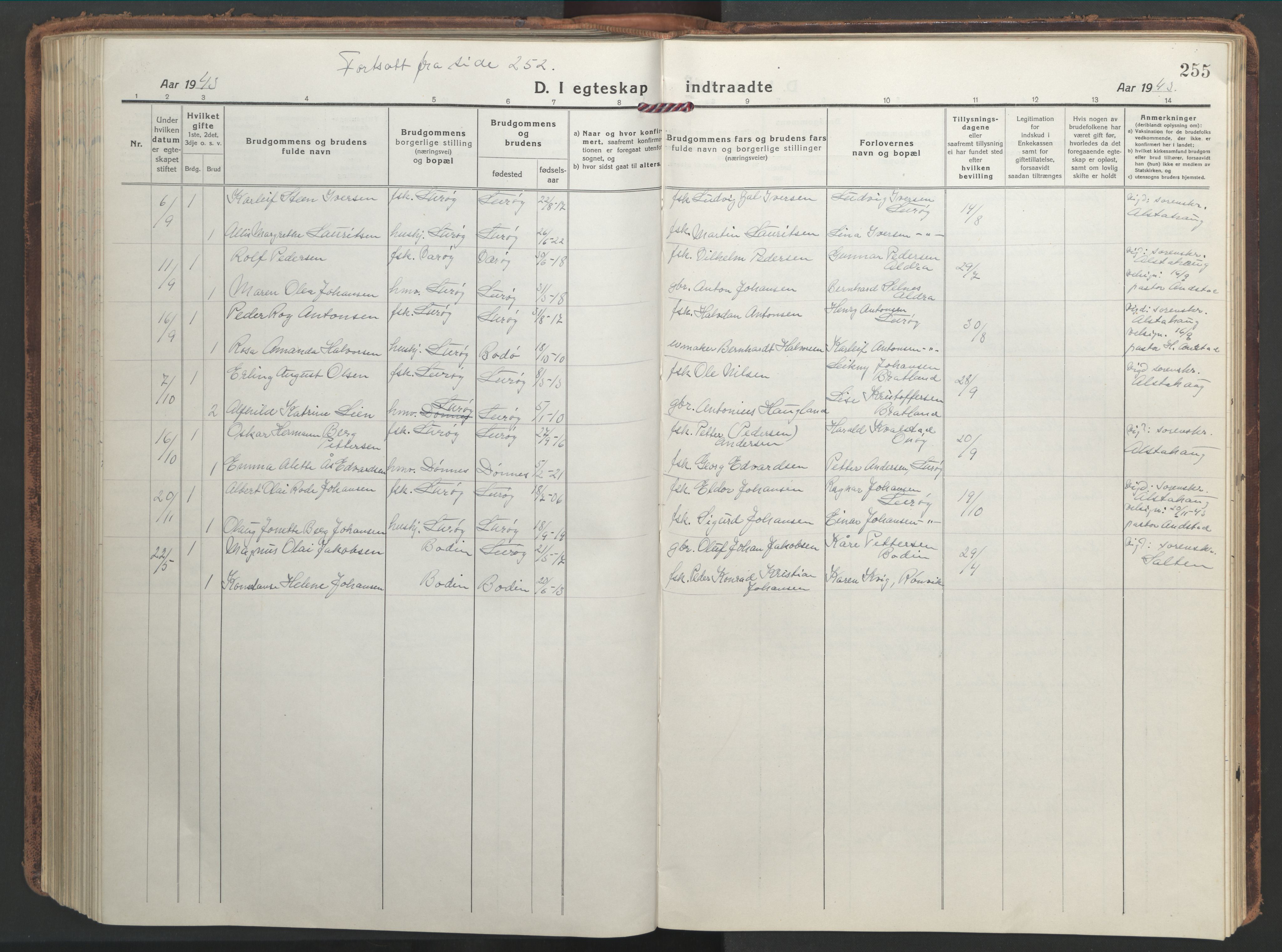 Ministerialprotokoller, klokkerbøker og fødselsregistre - Nordland, AV/SAT-A-1459/839/L0574: Parish register (copy) no. 839C04, 1918-1950, p. 255