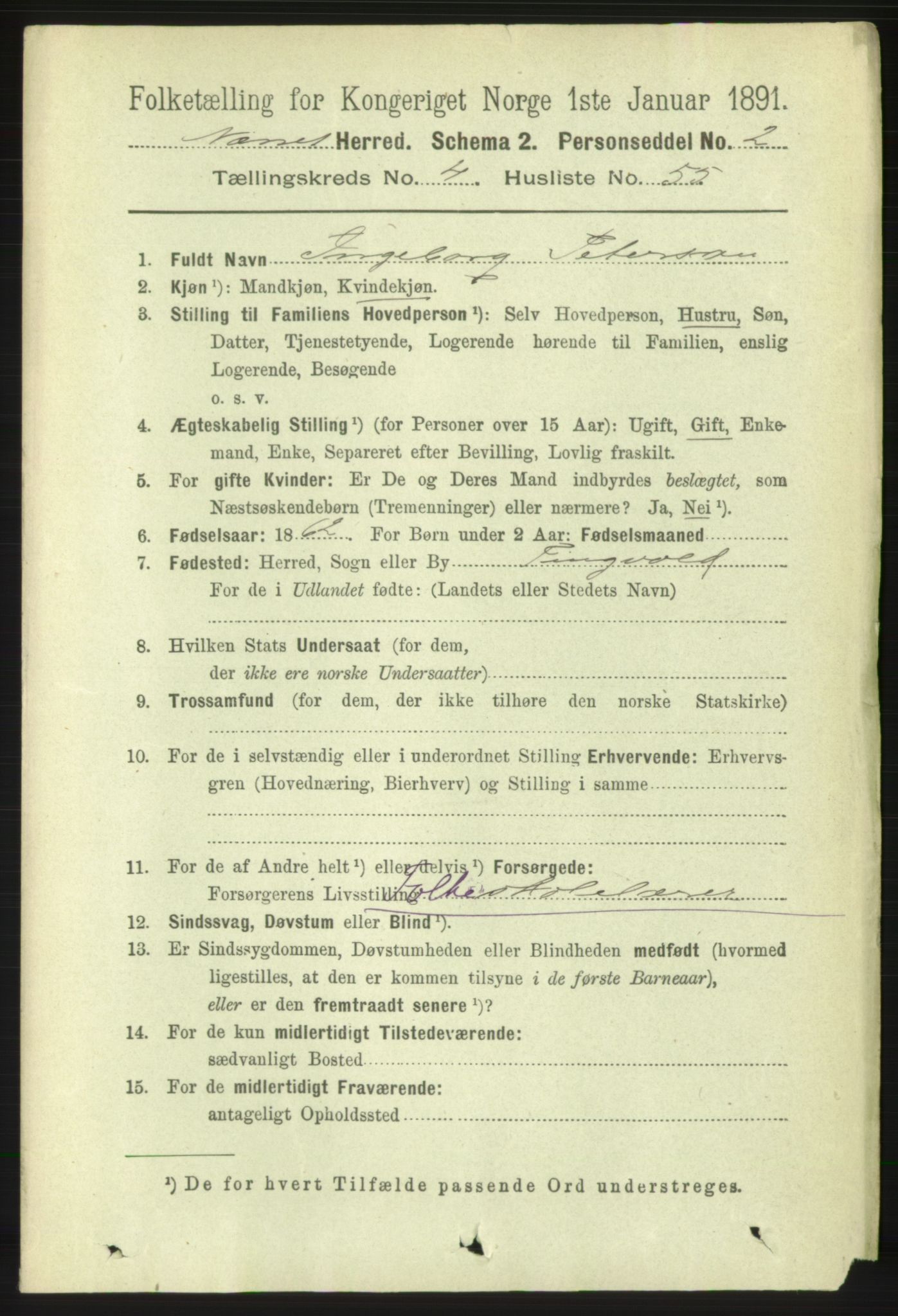 RA, 1891 census for 1543 Nesset, 1891, p. 2065