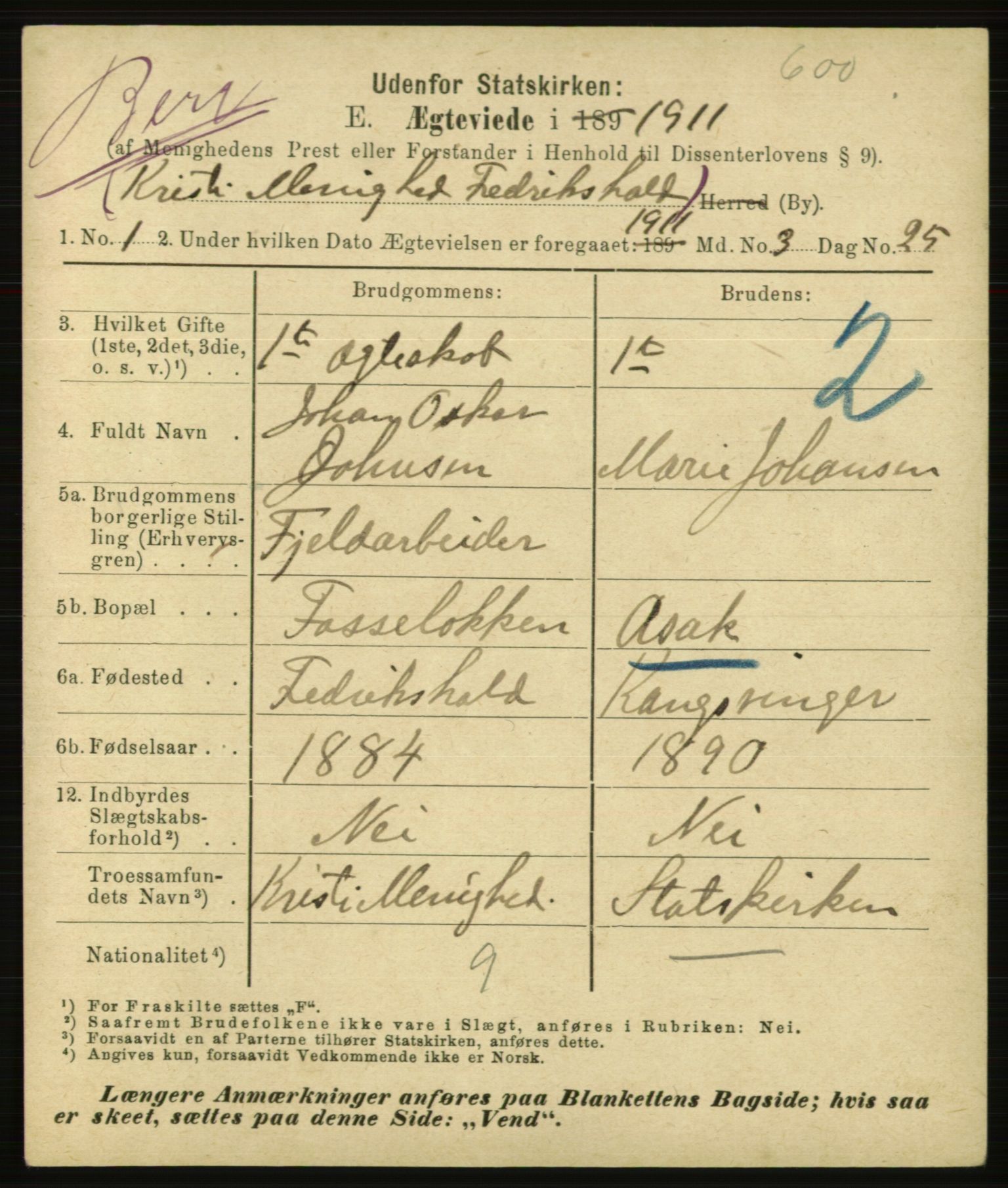 Statistisk sentralbyrå, Sosiodemografiske emner, Befolkning, AV/RA-S-2228/E/L0009: Fødte, gifte, døde dissentere., 1911, p. 1649