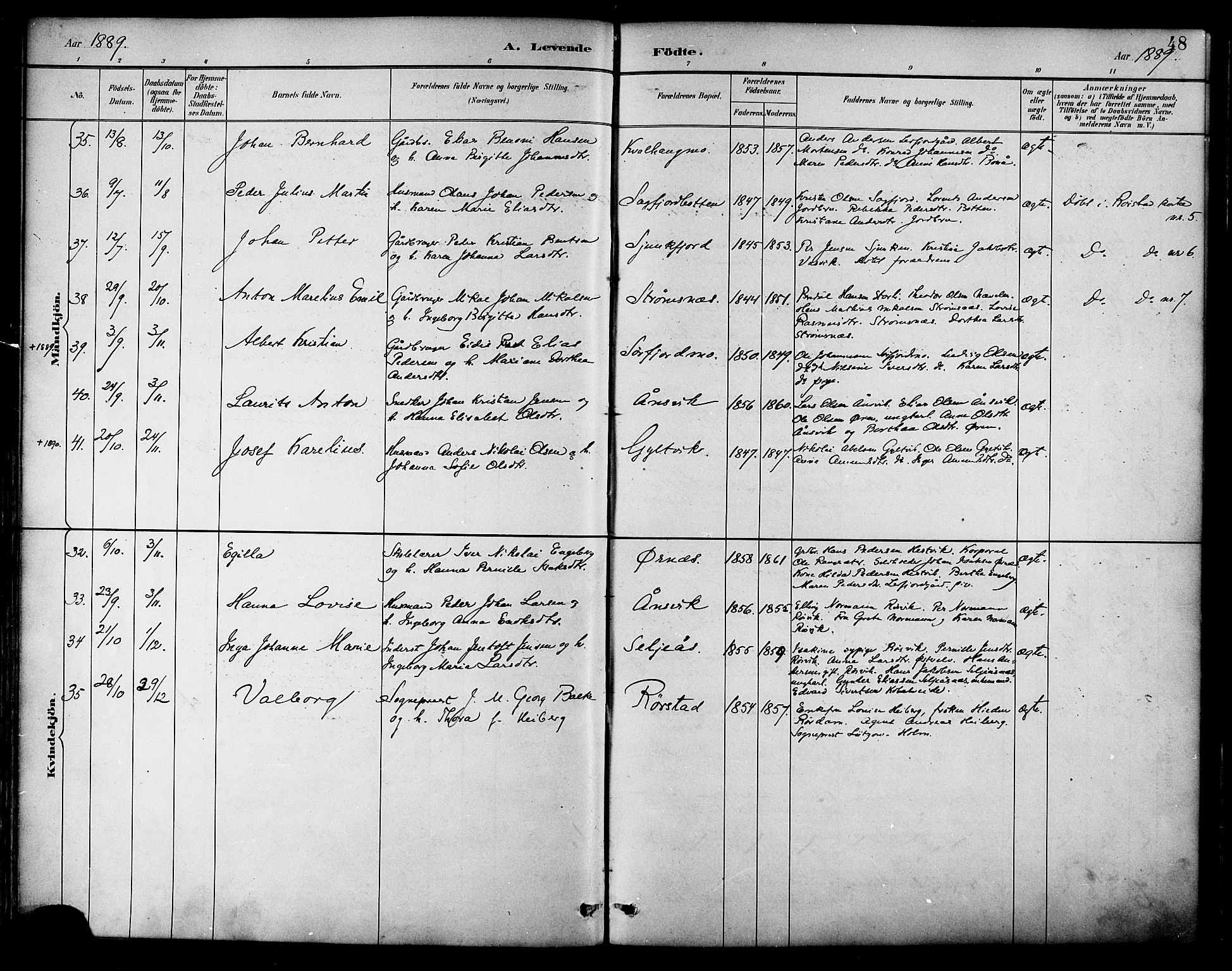 Ministerialprotokoller, klokkerbøker og fødselsregistre - Nordland, AV/SAT-A-1459/854/L0777: Parish register (official) no. 854A01 /1, 1883-1891, p. 48