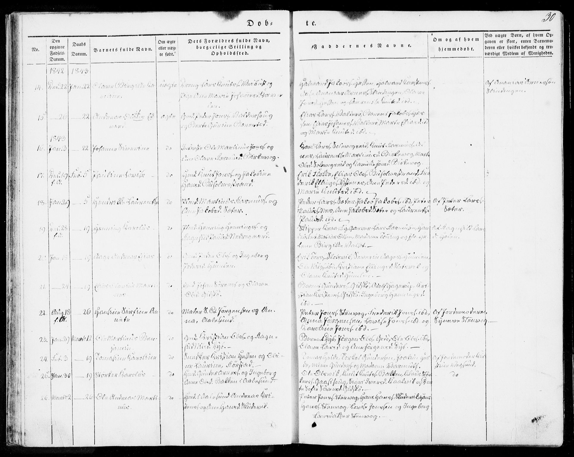 Ministerialprotokoller, klokkerbøker og fødselsregistre - Møre og Romsdal, AV/SAT-A-1454/528/L0396: Parish register (official) no. 528A07, 1839-1847, p. 30