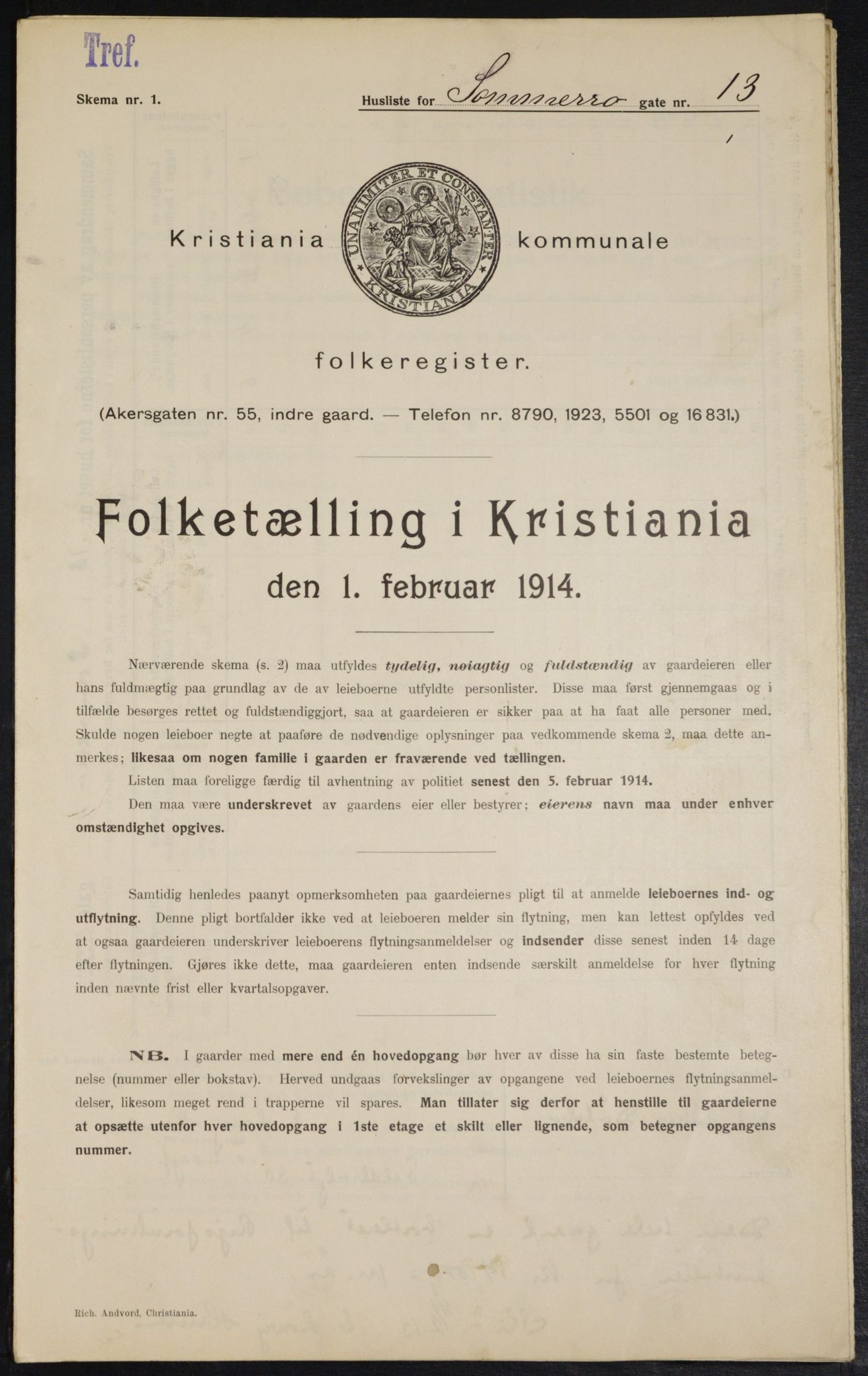 OBA, Municipal Census 1914 for Kristiania, 1914, p. 99574