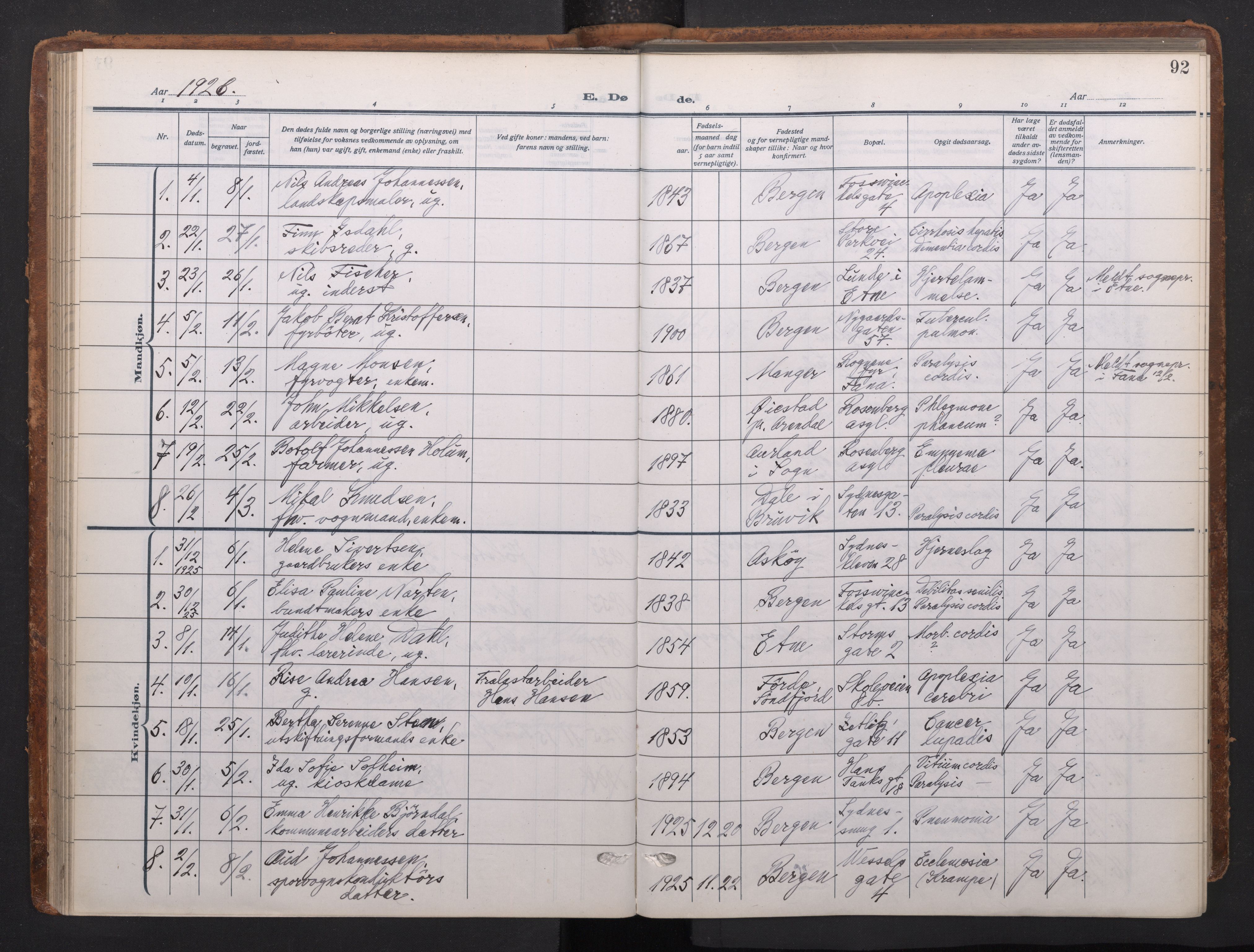 Johanneskirken sokneprestembete, AV/SAB-A-76001/H/Haa/L0020: Parish register (official) no. E 2, 1916-1951, p. 92