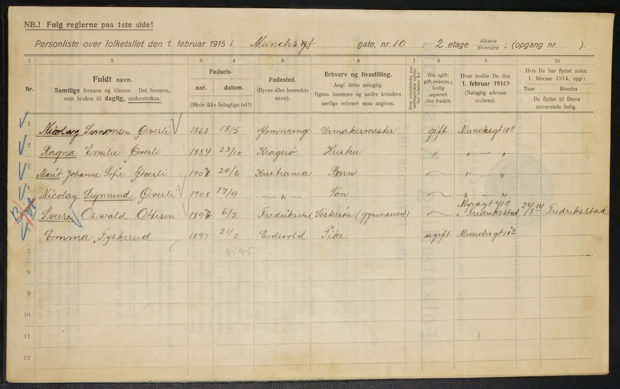 OBA, Municipal Census 1915 for Kristiania, 1915, p. 66134