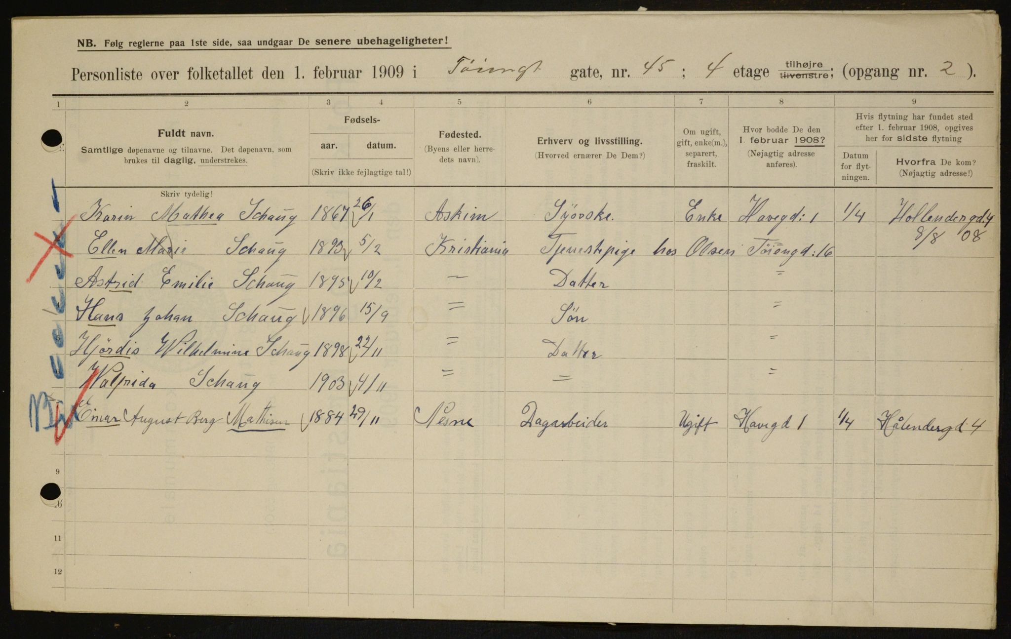 OBA, Municipal Census 1909 for Kristiania, 1909, p. 107591