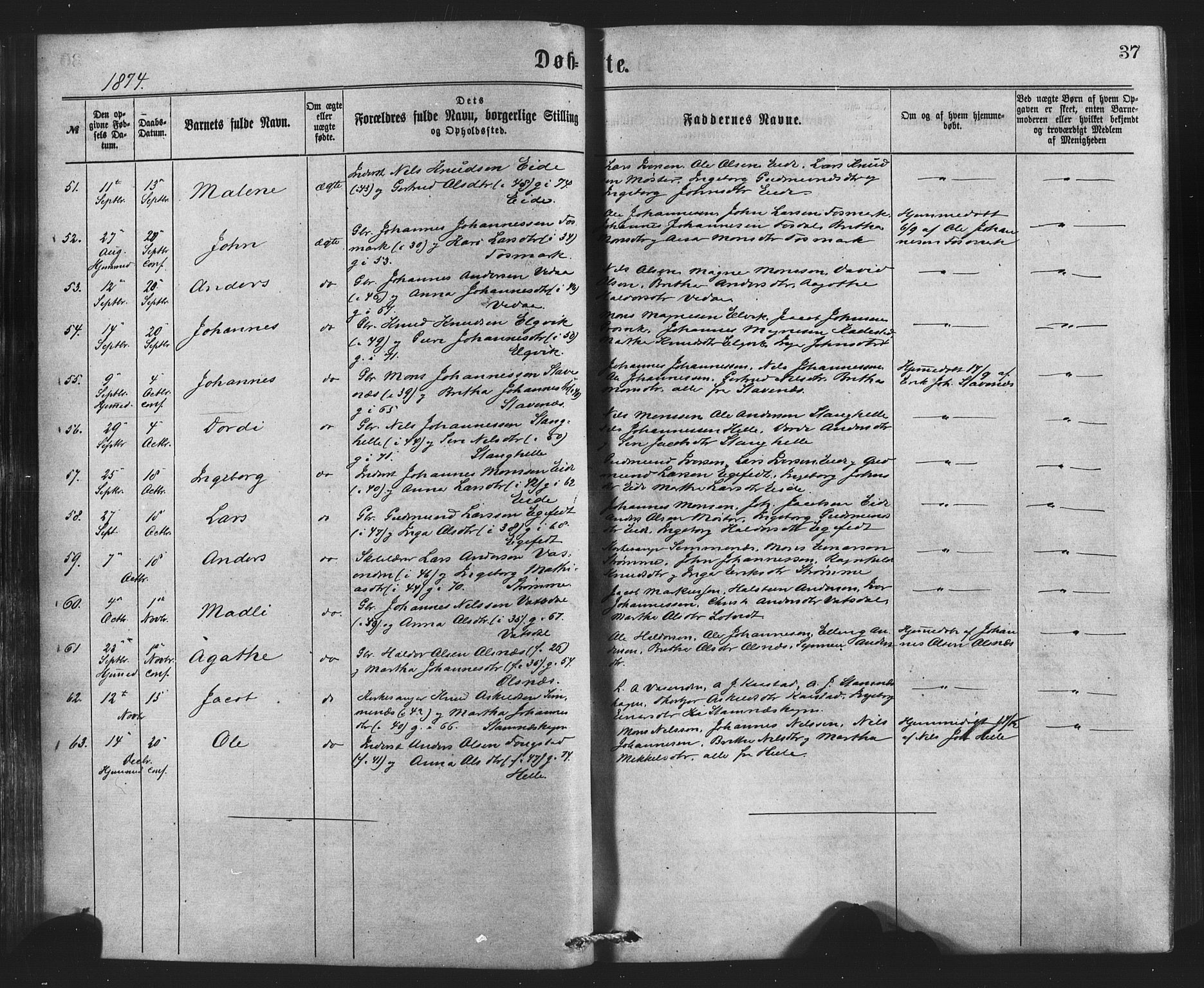 Bruvik Sokneprestembete, AV/SAB-A-74701/H/Haa: Parish register (official) no. A 1, 1869-1877, p. 37