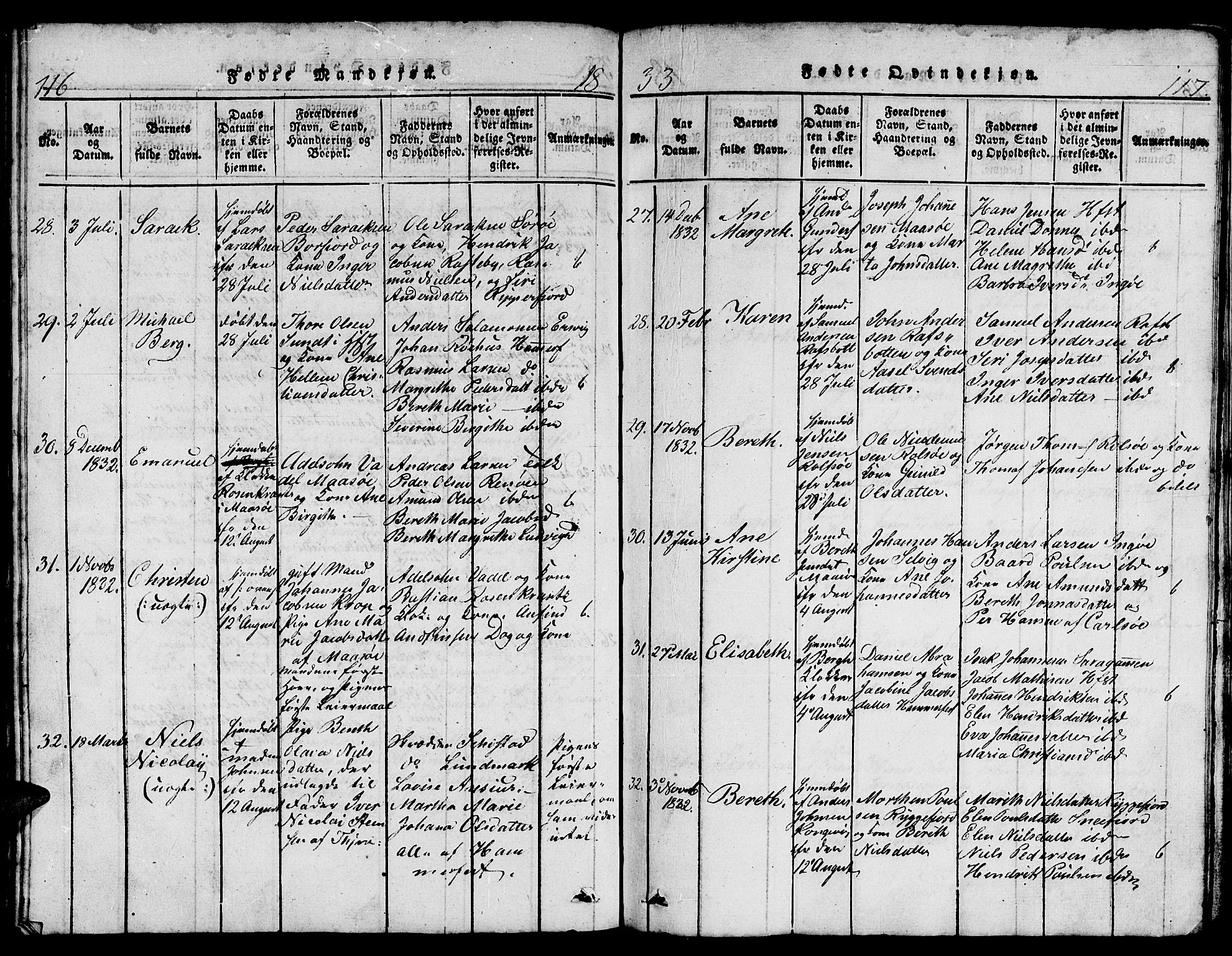 Hammerfest sokneprestkontor, AV/SATØ-S-1347/H/Hb/L0001.klokk: Parish register (copy) no. 1, 1822-1850, p. 116-117