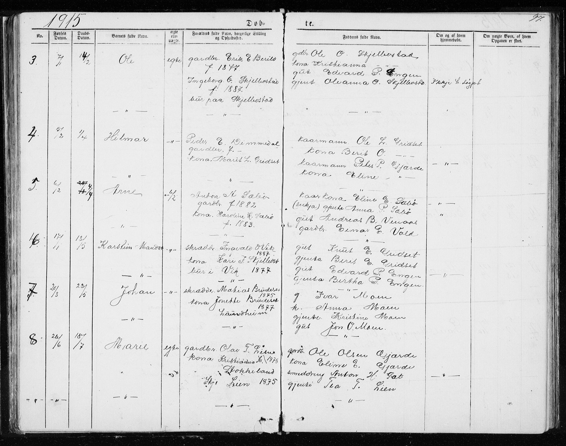 Ministerialprotokoller, klokkerbøker og fødselsregistre - Møre og Romsdal, AV/SAT-A-1454/543/L0564: Parish register (copy) no. 543C02, 1867-1915, p. 97