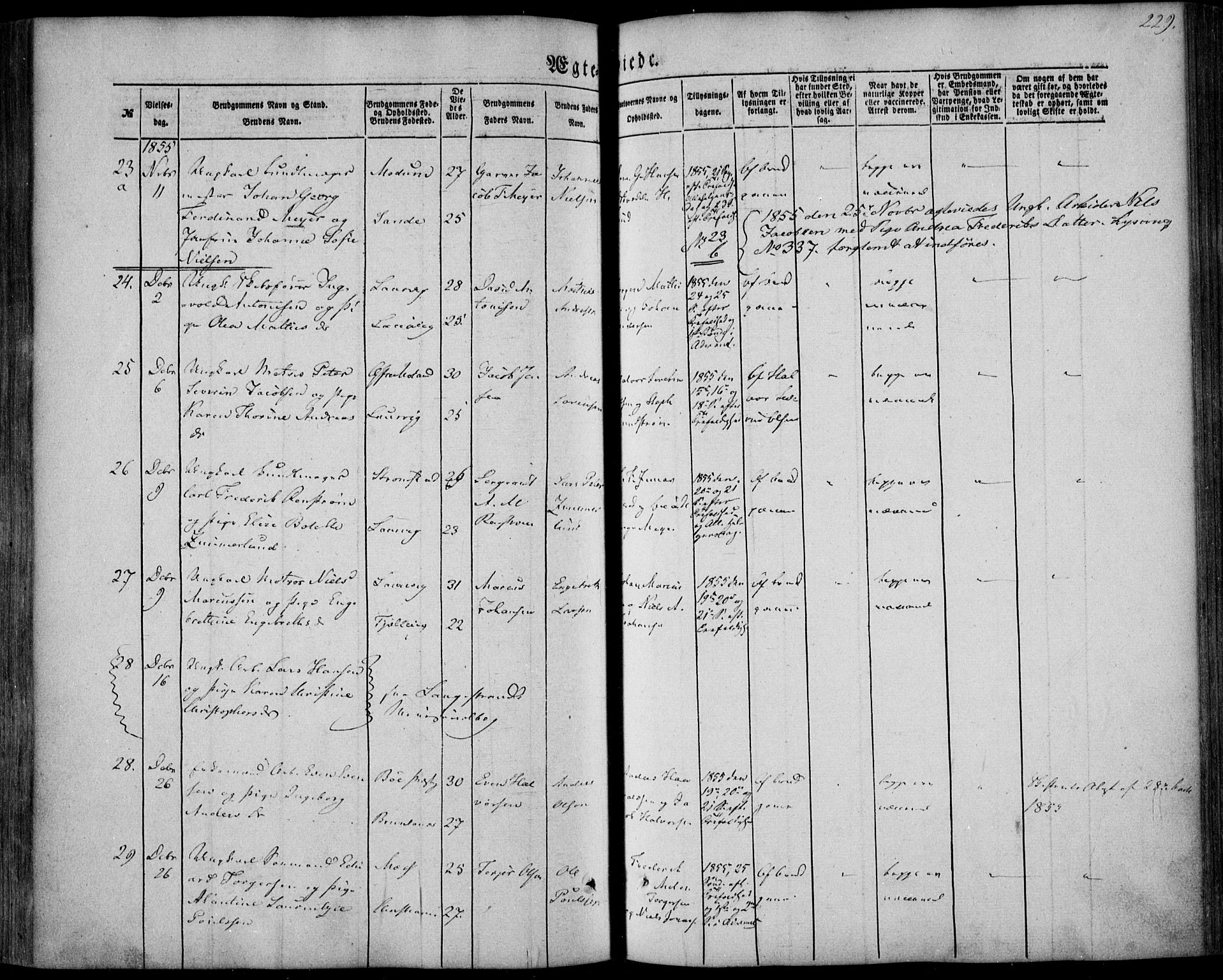 Larvik kirkebøker, AV/SAKO-A-352/F/Fa/L0003: Parish register (official) no. I 3, 1848-1856, p. 229