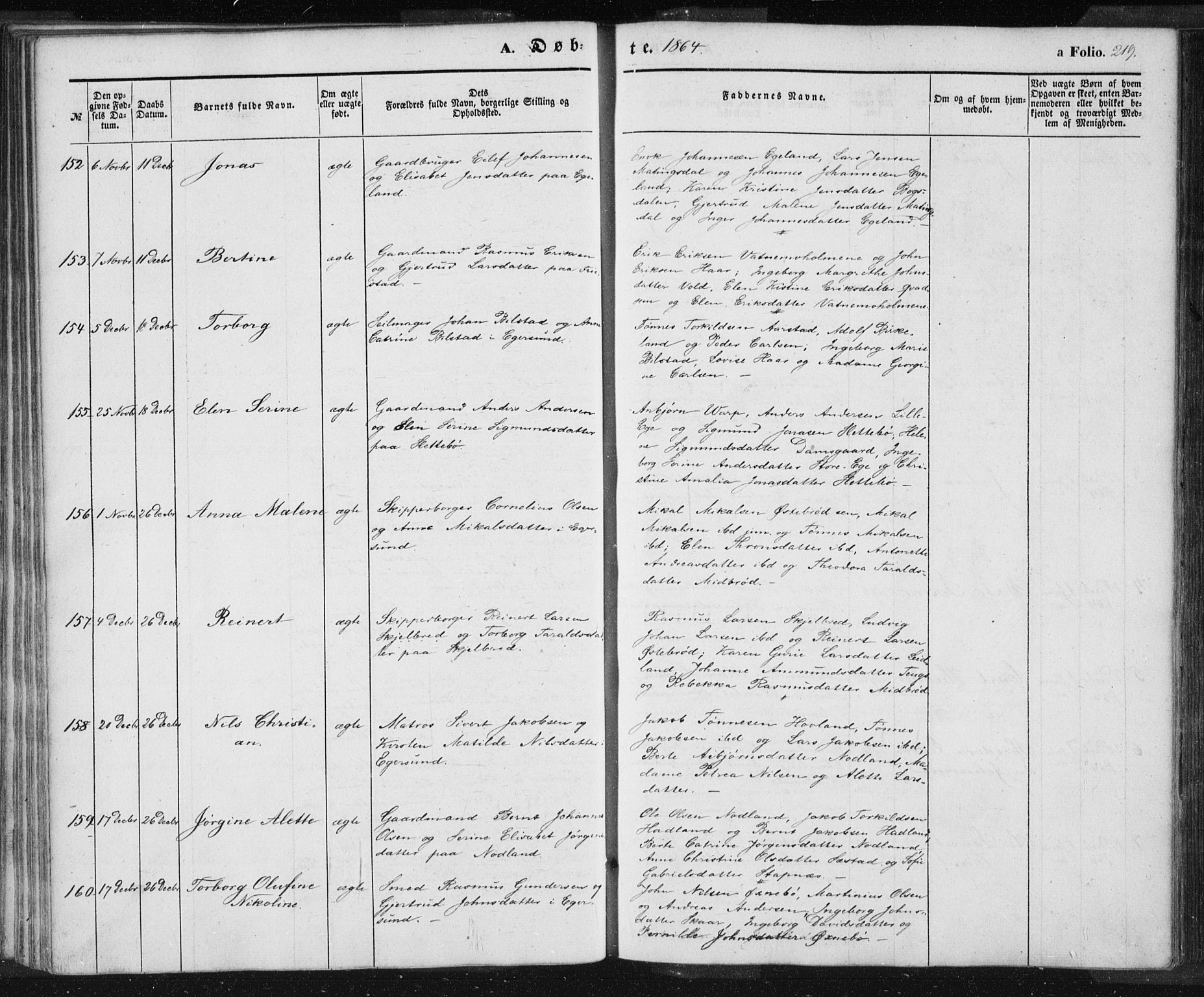 Eigersund sokneprestkontor, AV/SAST-A-101807/S08/L0012: Parish register (official) no. A 12.1, 1850-1865, p. 219