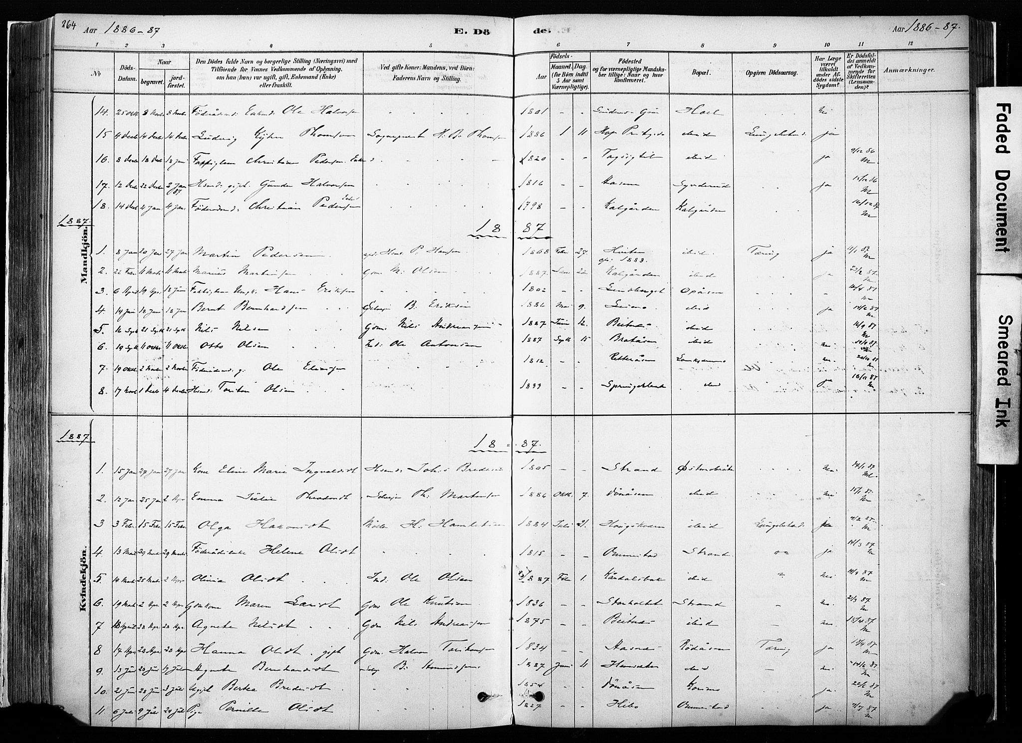 Hof prestekontor, SAH/PREST-038/H/Ha/Haa/L0010: Parish register (official) no. 10, 1878-1909, p. 264