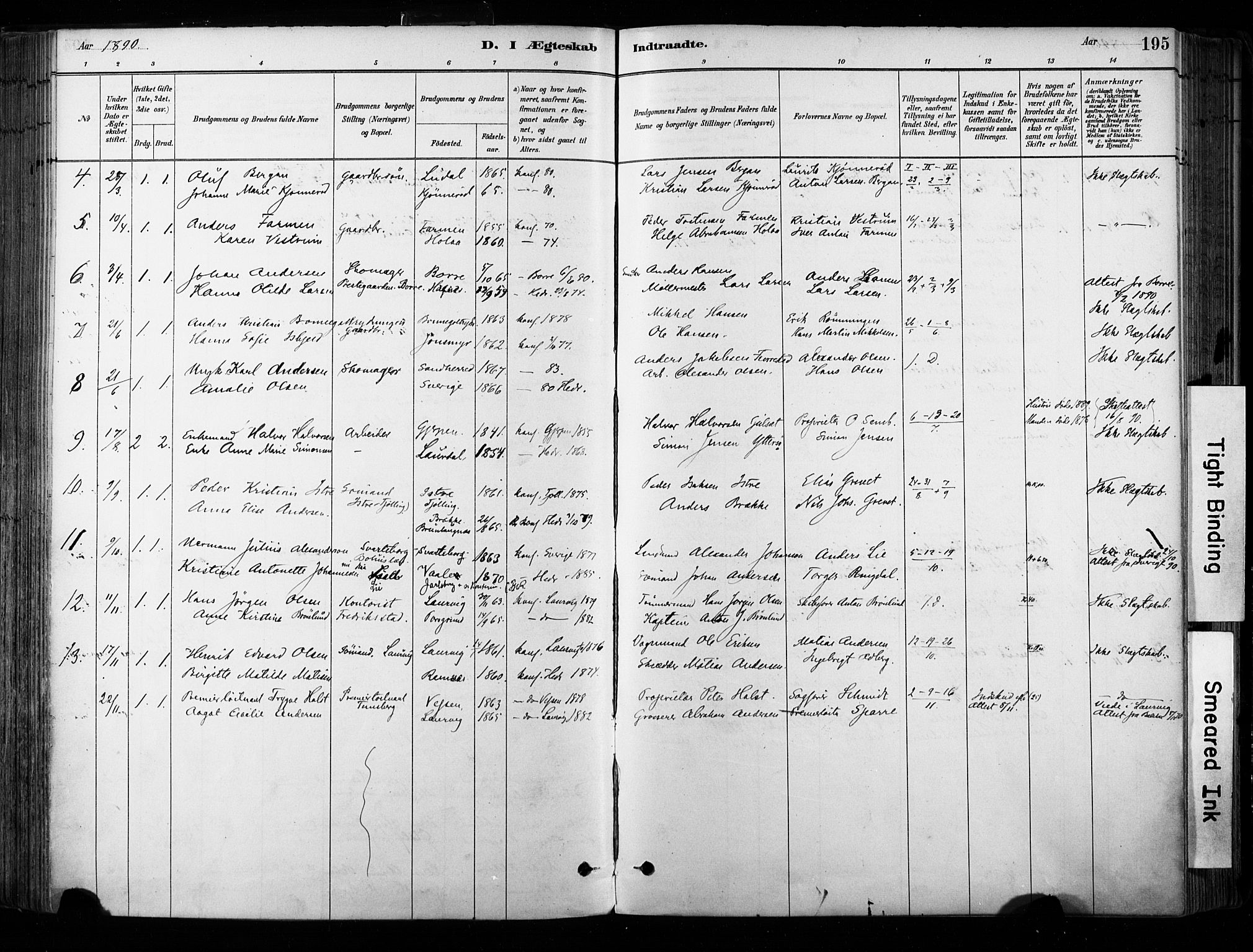 Hedrum kirkebøker, SAKO/A-344/F/Fa/L0009: Parish register (official) no. I 9, 1881-1903, p. 195