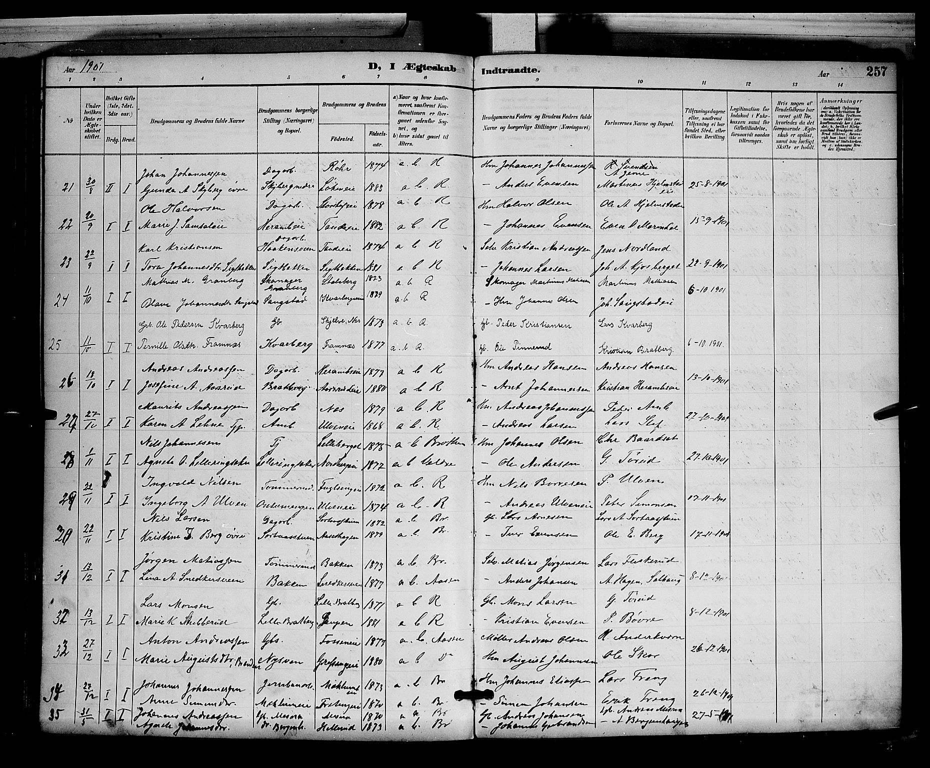 Ringsaker prestekontor, SAH/PREST-014/L/La/L0012: Parish register (copy) no. 12, 1891-1902, p. 257