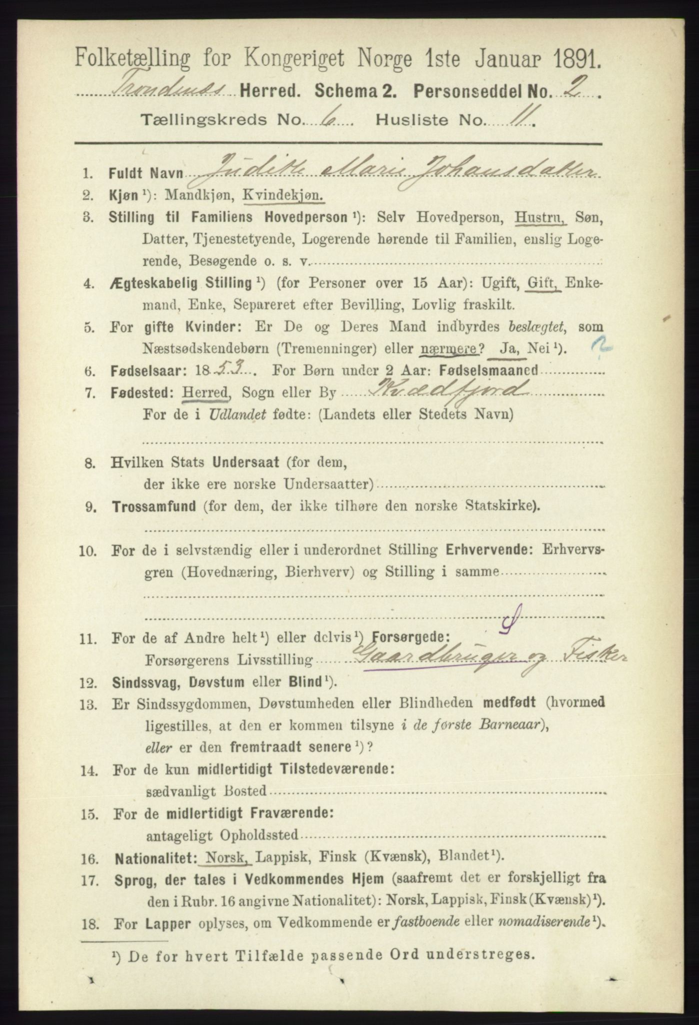 RA, 1891 census for 1914 Trondenes, 1891, p. 3871