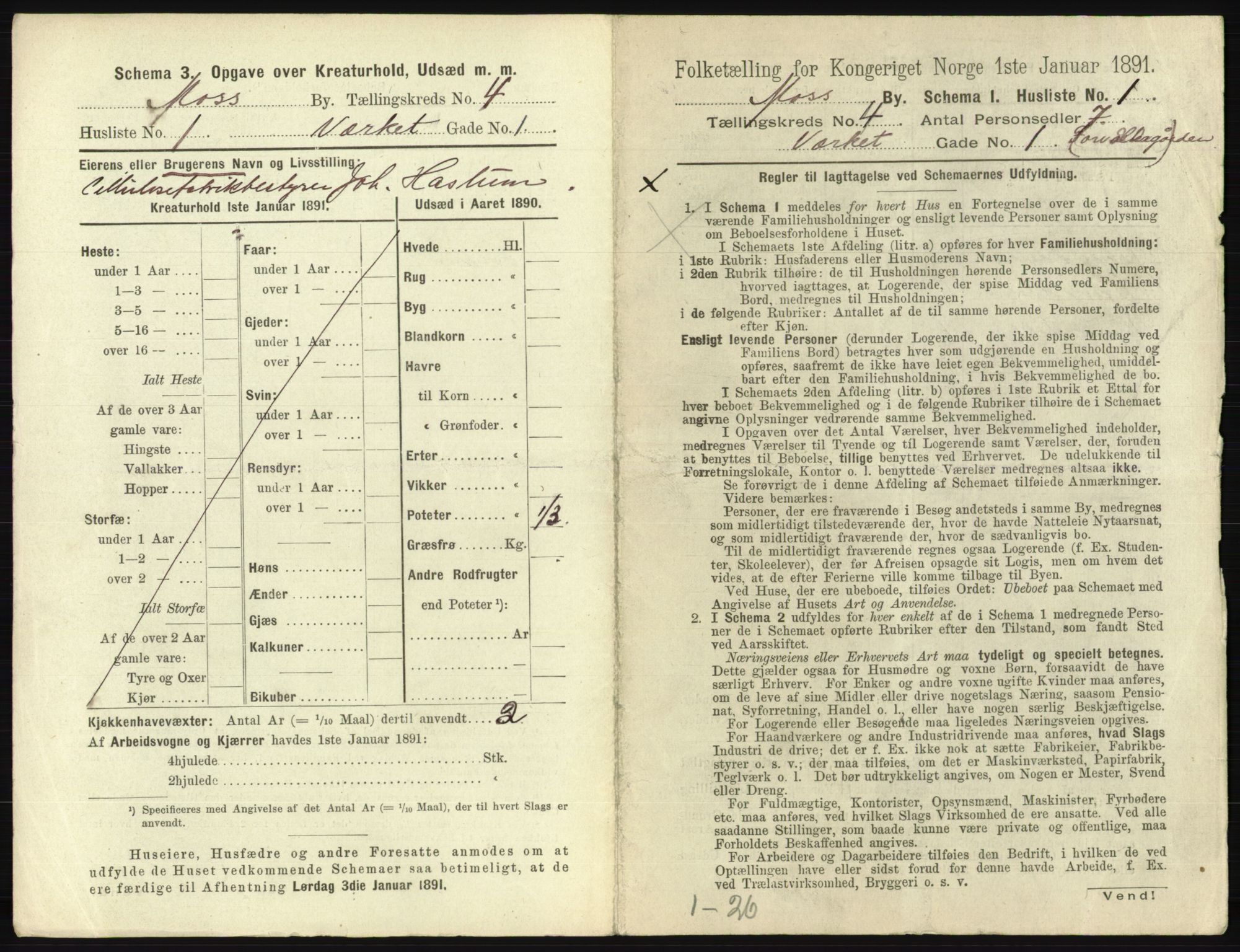 RA, 1891 census for 0104 Moss, 1891, p. 280