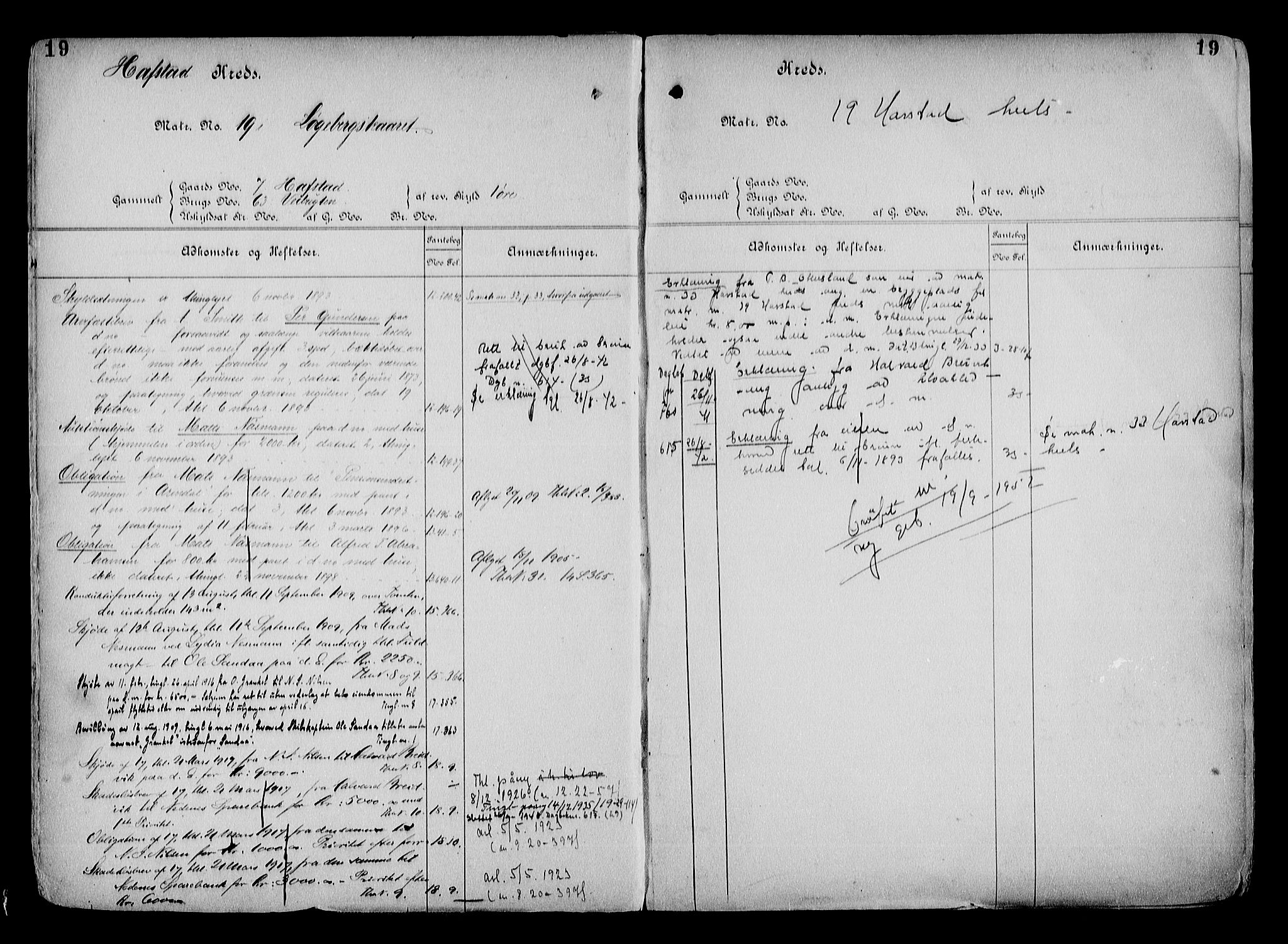 Arendal byfogd, AV/SAK-1222-0001/G/Ga/L0015: Mortgage register no. 13, 1860-1960, p. 19