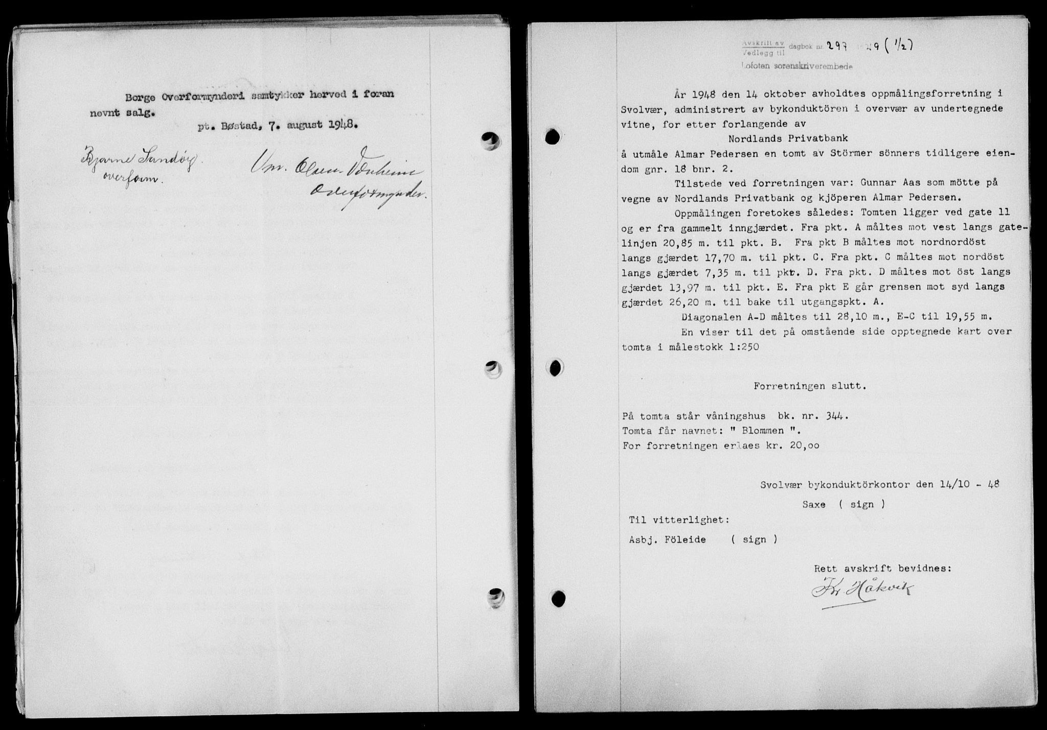 Lofoten sorenskriveri, SAT/A-0017/1/2/2C/L0020a: Mortgage book no. 20a, 1948-1949, Diary no: : 297/1949