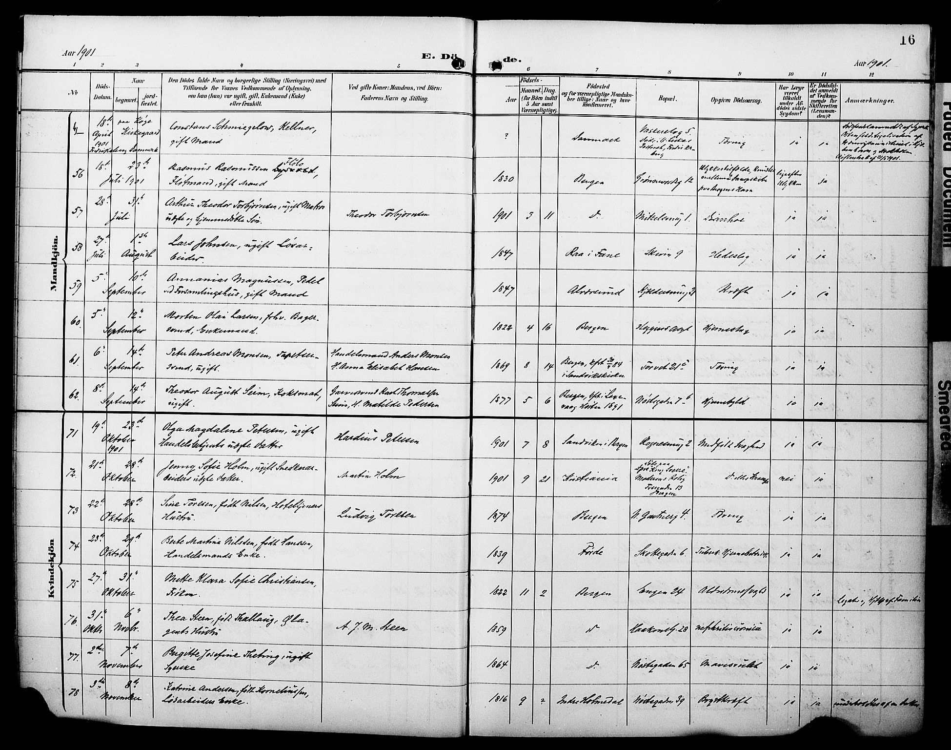 Domkirken sokneprestembete, AV/SAB-A-74801/H/Hab/L0042: Parish register (copy) no. E 6, 1900-1929, p. 16