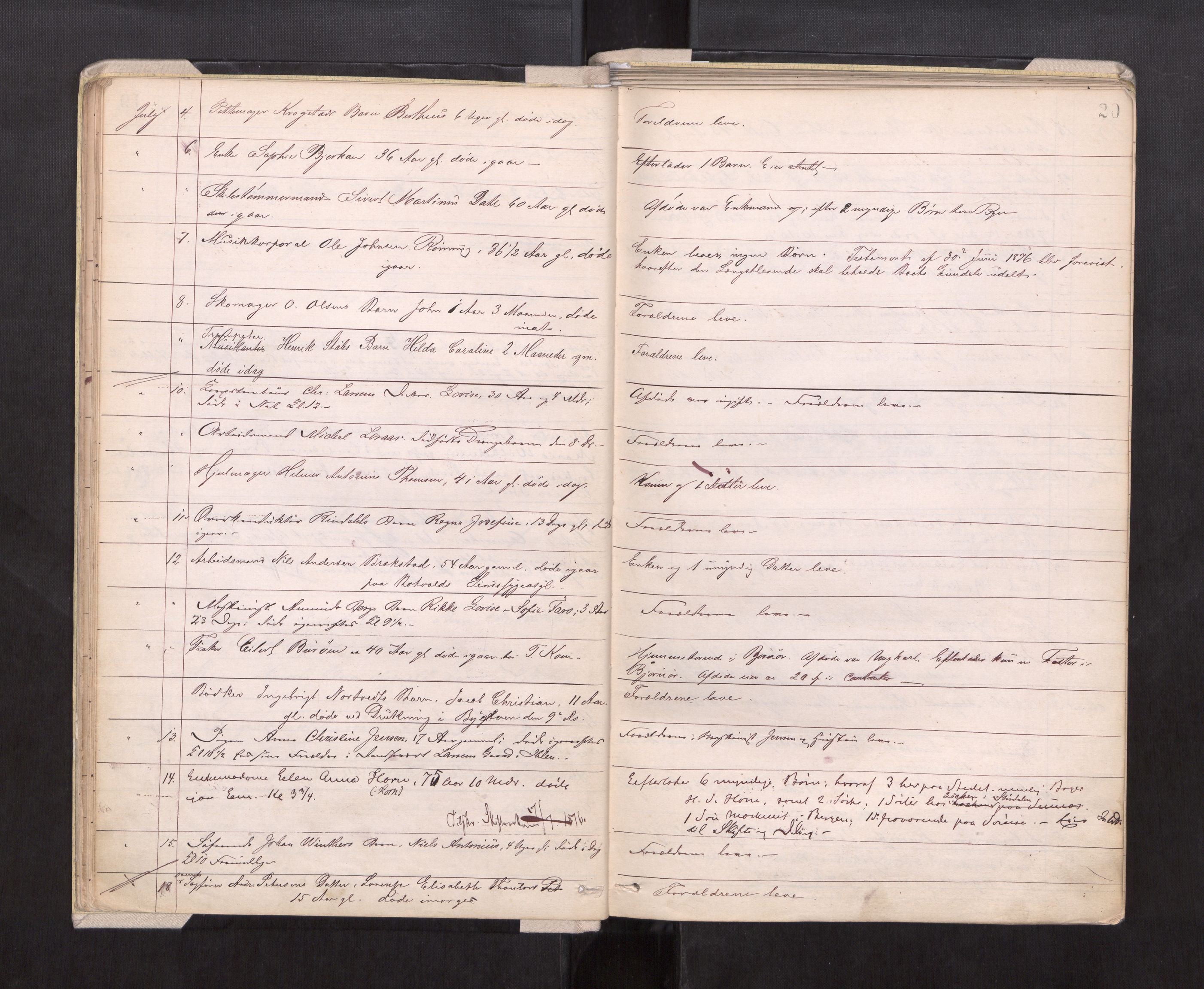 Trondheim byfogd, AV/SAT-A-0003/1/3/3L/L0002: Dødsanmeldelsesprotokoll, 1875-1879, p. 20