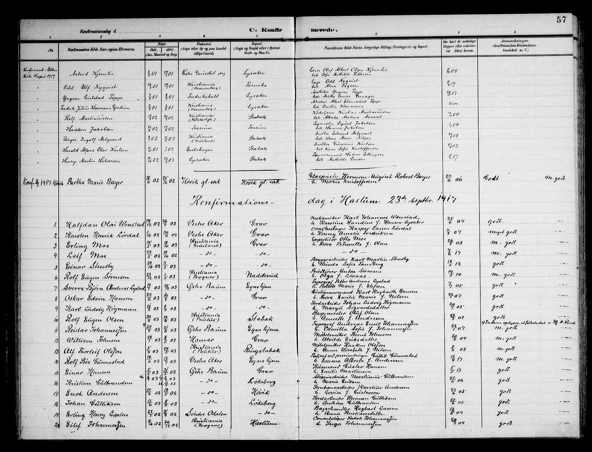 Østre Bærum prestekontor Kirkebøker, AV/SAO-A-10887/F/Fa/L0002: Parish register (official) no. 2, 1904-1924, p. 57