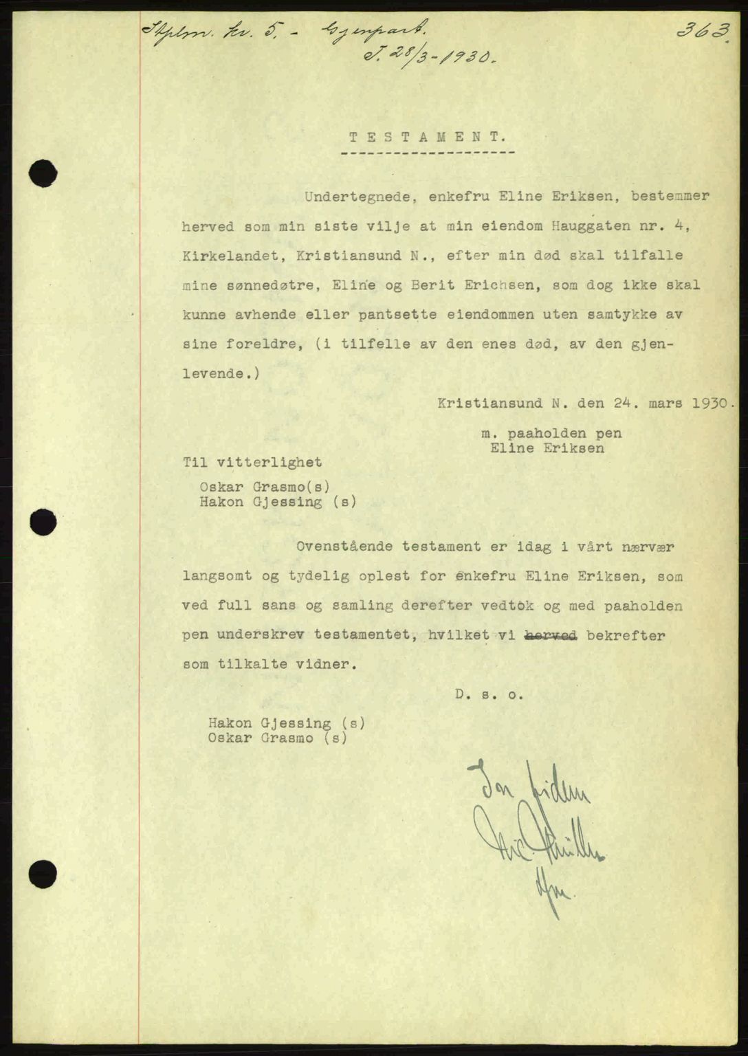 Kristiansund byfogd, AV/SAT-A-4587/A/27: Mortgage book no. 23, 1929-1930, Deed date: 28.03.1930