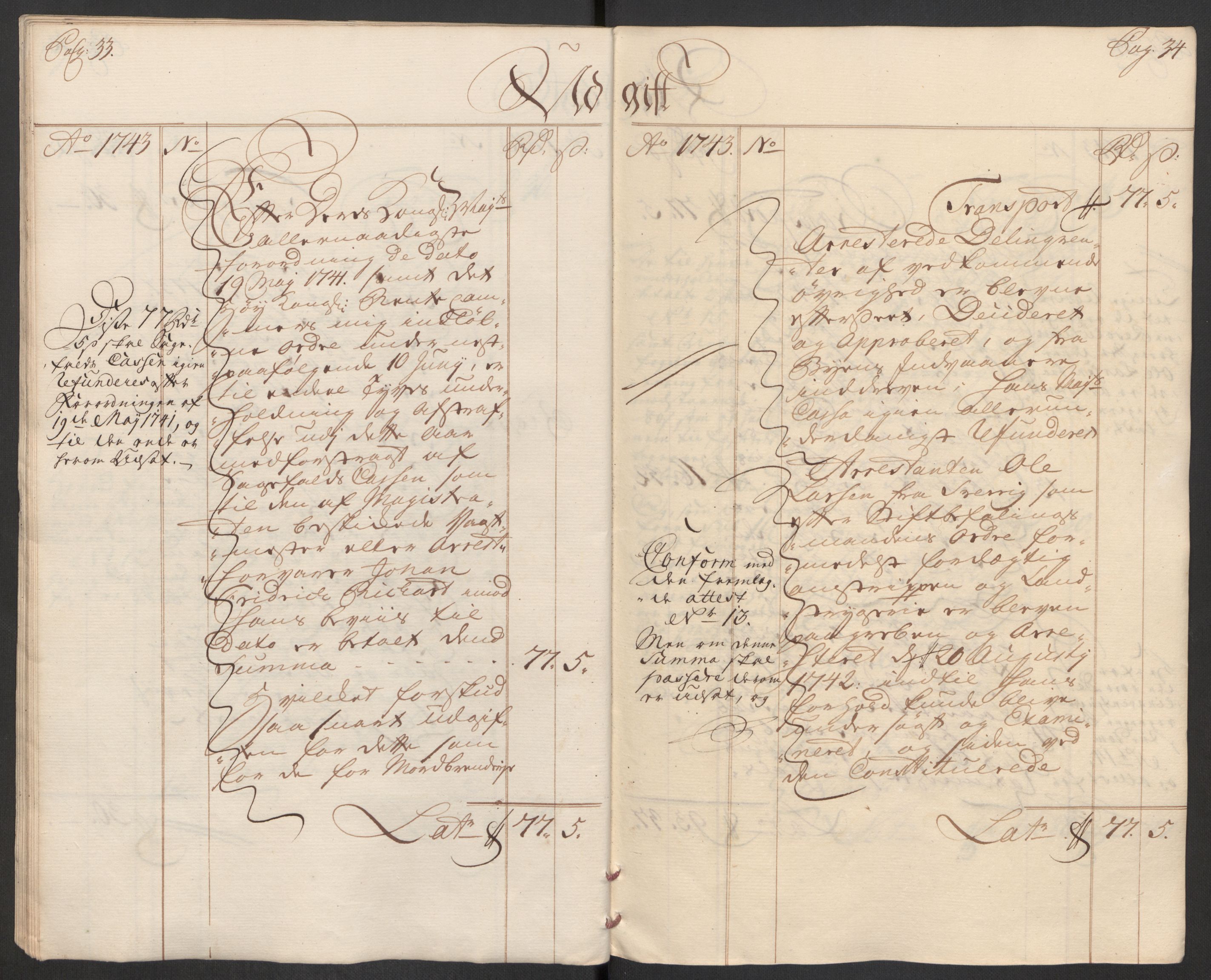 Rentekammeret inntil 1814, Reviderte regnskaper, Byregnskaper, AV/RA-EA-4066/R/Rs/L0541: [S22] Sikt og sakefall, 1743-1746, p. 21